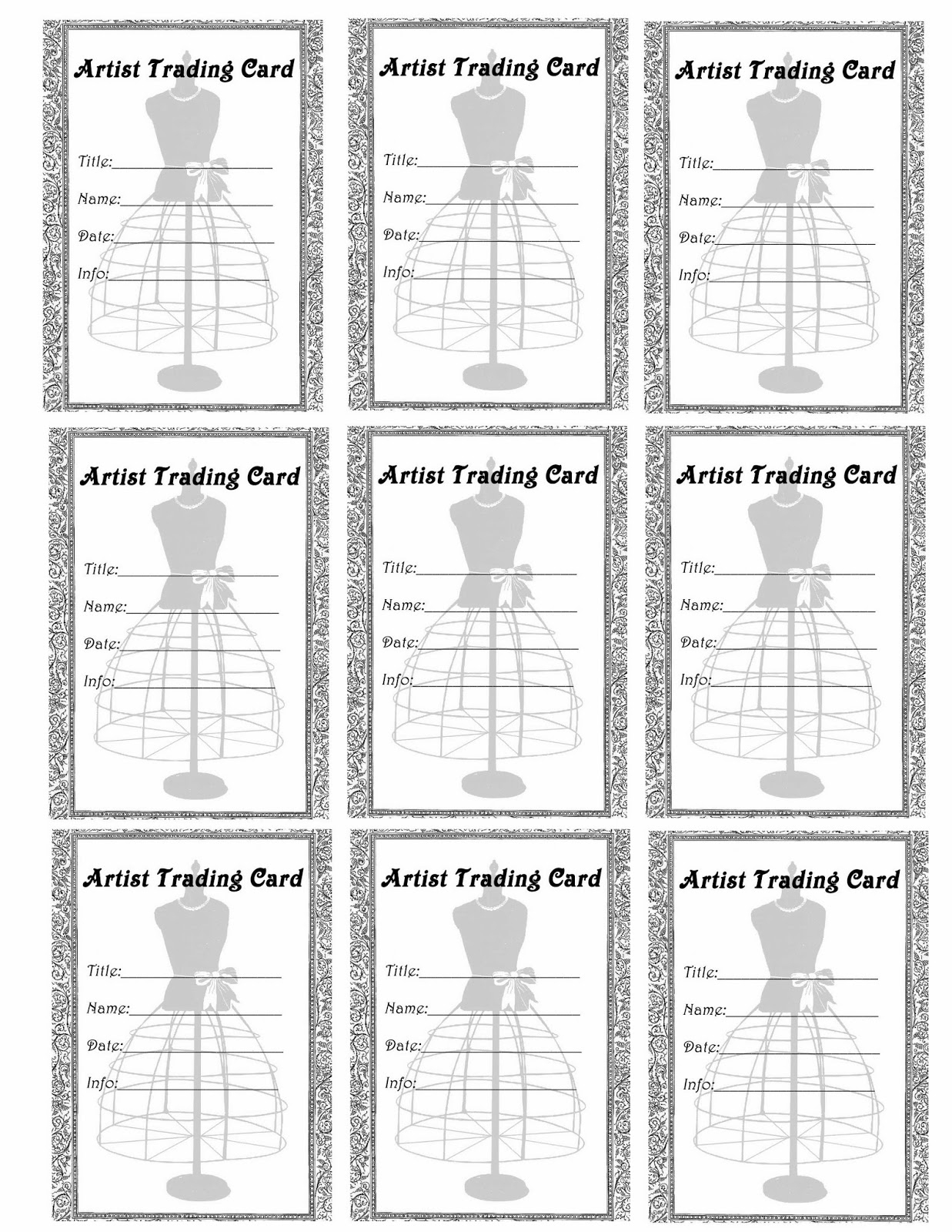 FREE ViNTaGE DiGiTaL STaMPS Free Printable Artist Trading Card Dress Form Label