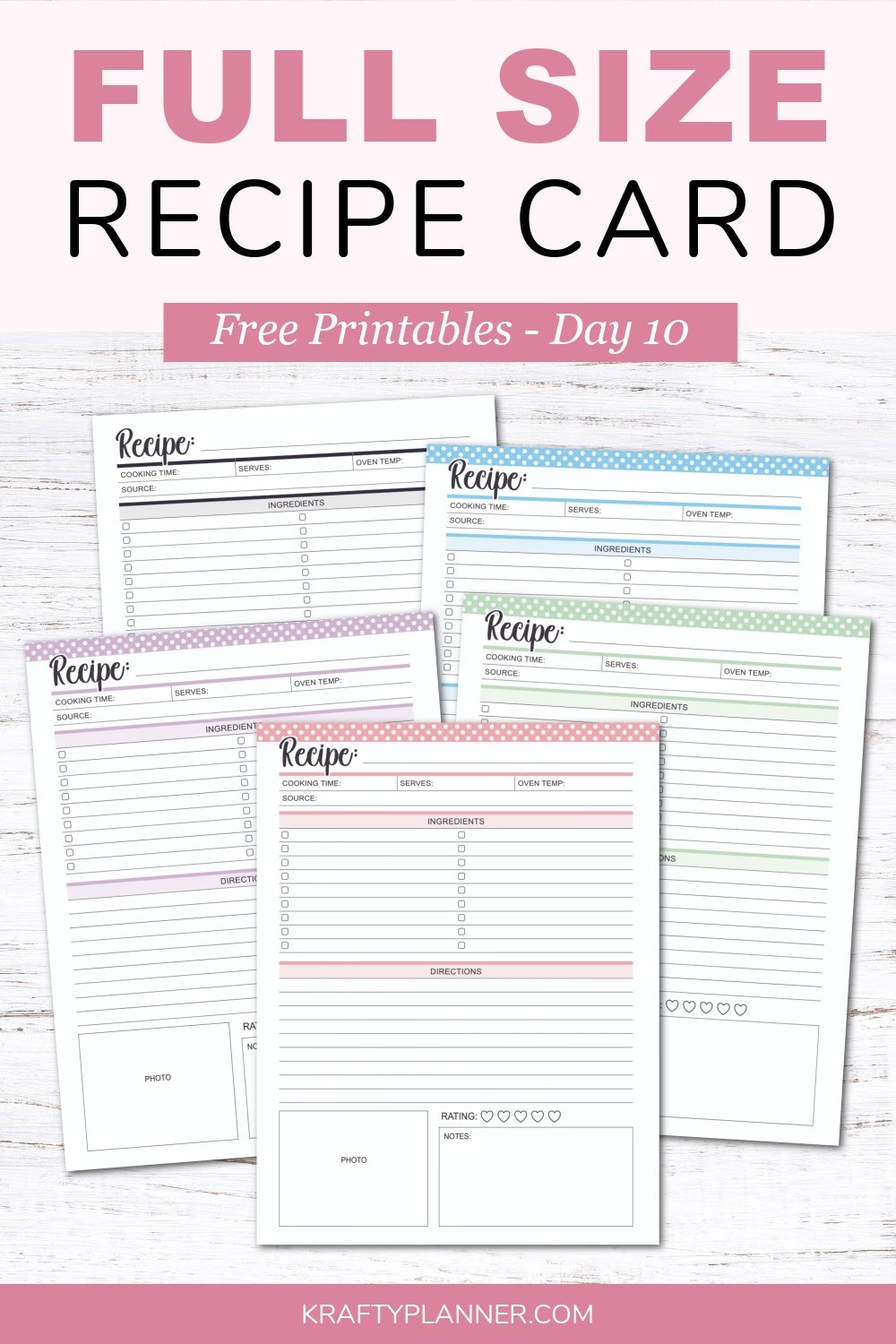 Full Size Recipe Card Free Printable Day 10 Krafty Planner