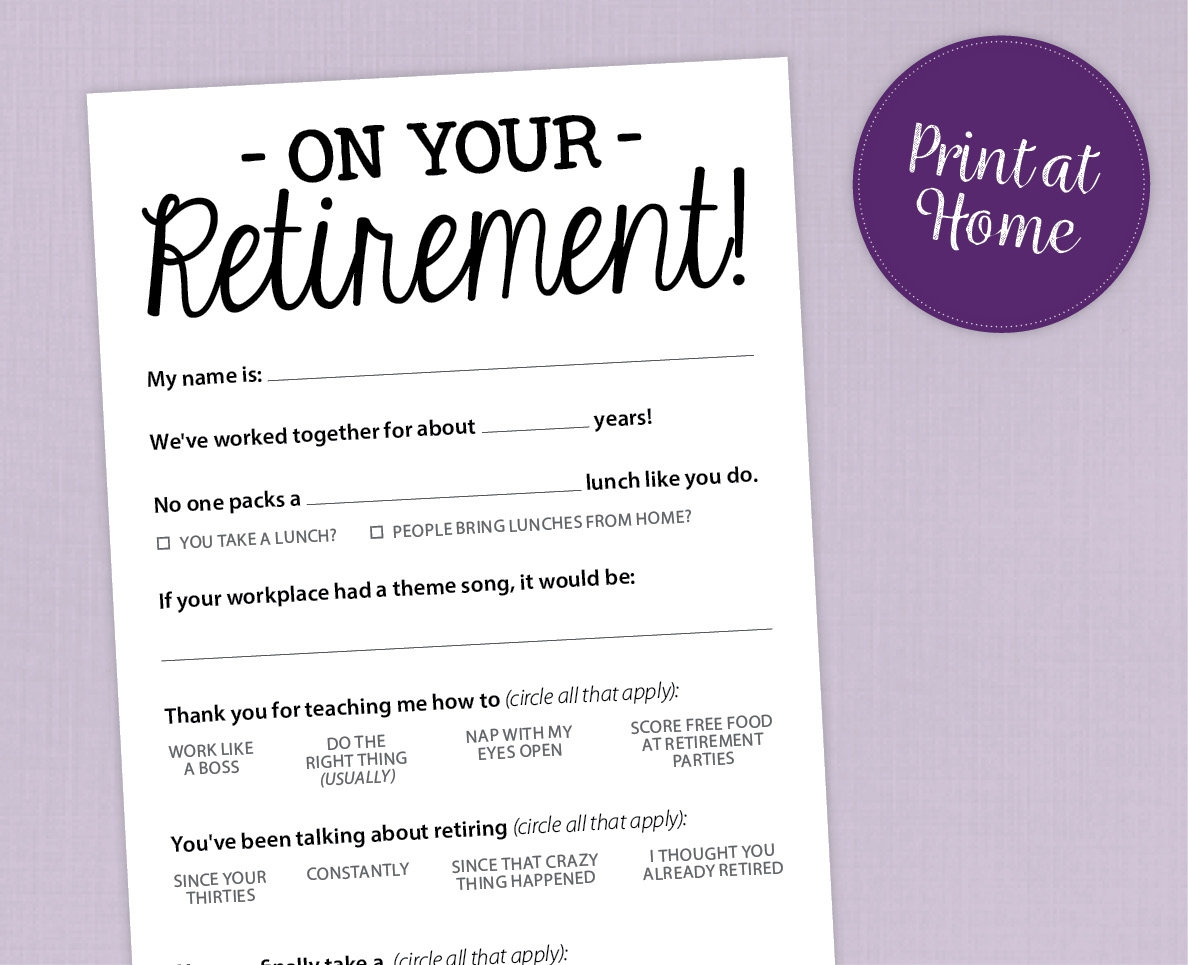 Fun Retirement Party Game Printable PDF Card Etsy