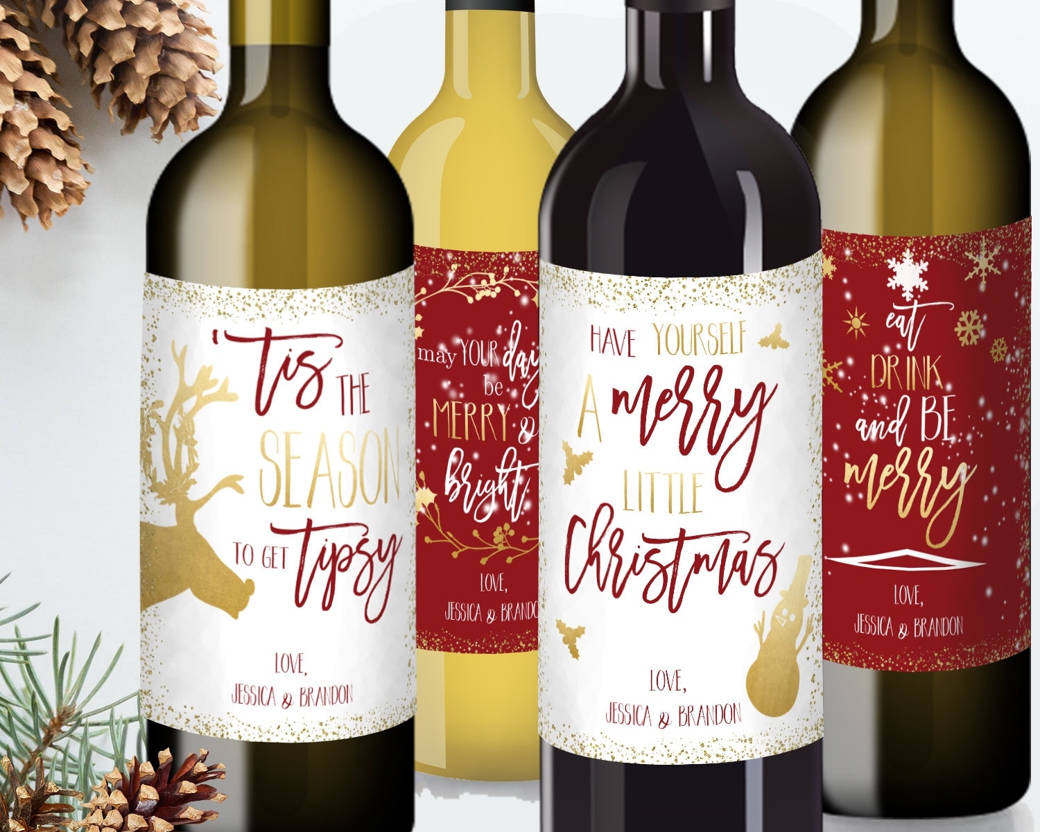 Funny Christmas Wine Labels Printable Holiday Wine Label Template Set Of 4 Christmas Gift Instant Download Etsy