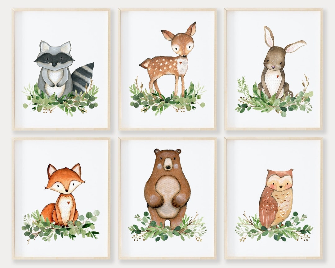 Gender Neutral Woodland Nursery Prints Set Of 6 Woodland Animal Prints Baby Boy Nursery Printable Wall Art Kids Room Decor Download Etsy