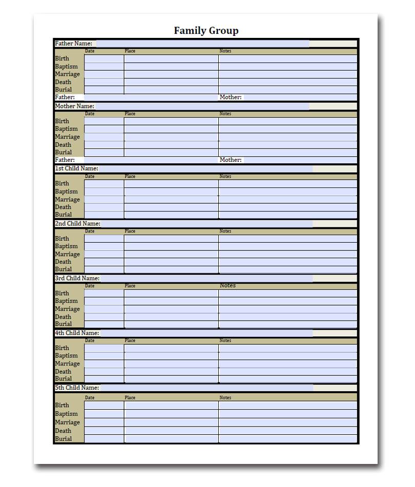 Free Printable Family Group Sheets