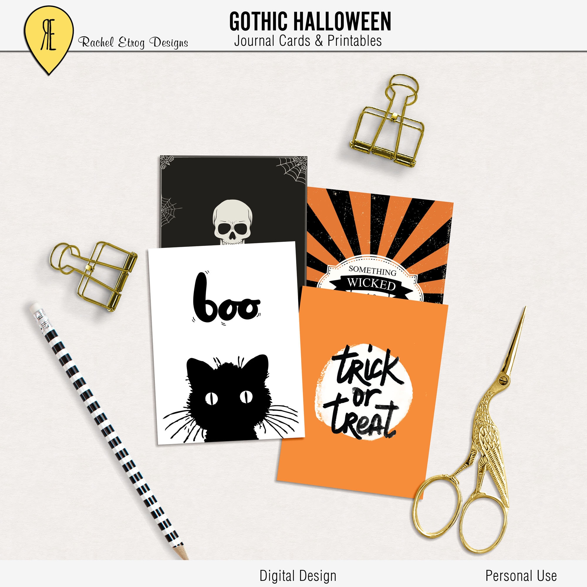 Gothic Halloween Printable Digital Journal Cards Gothic Halloween Digital Journal Cards Digital Gothic Halloween Project Life Cards Etsy