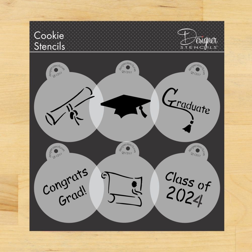Graduate Round Cookie Stencil Set By Designer Stencils Class Of Cookie Stencil Congrats Grads Cookie Stencil Grad Party Stencil Etsy