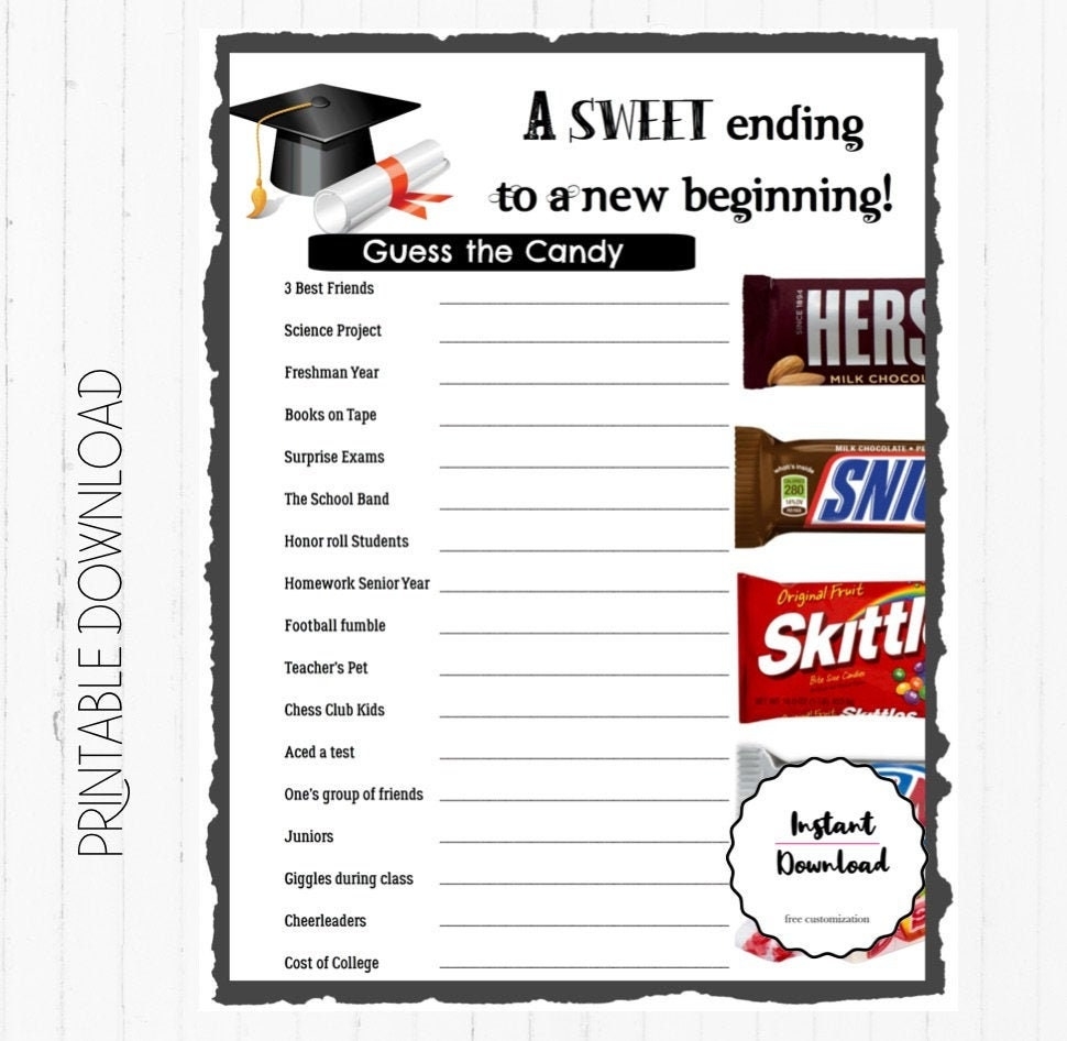 Graduation Party Games Graduation Party Printables Graduation Party Decorations High School Graduation Ideas Guess The Candy Game Etsy