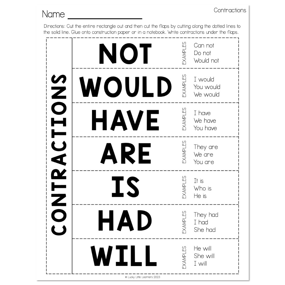 Free Printable List Of Contractions
