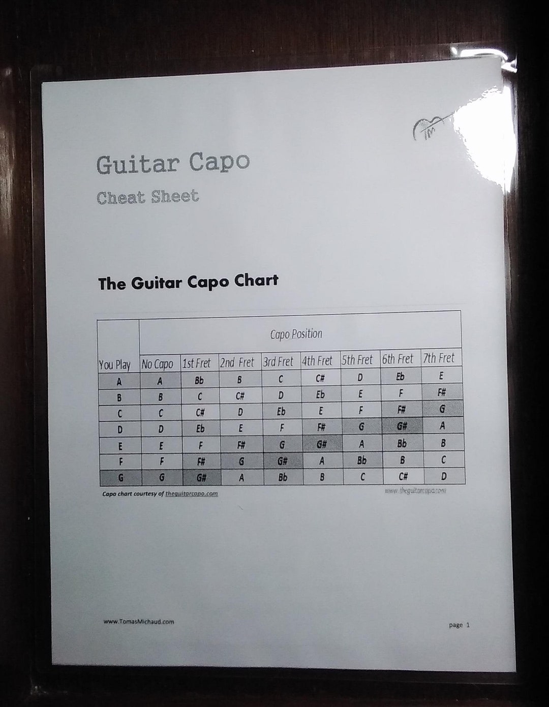 Guitar Capo Chart Tips For Using A Guitar Capo Double Sided Laminated FREE Shipping Etsy Finland