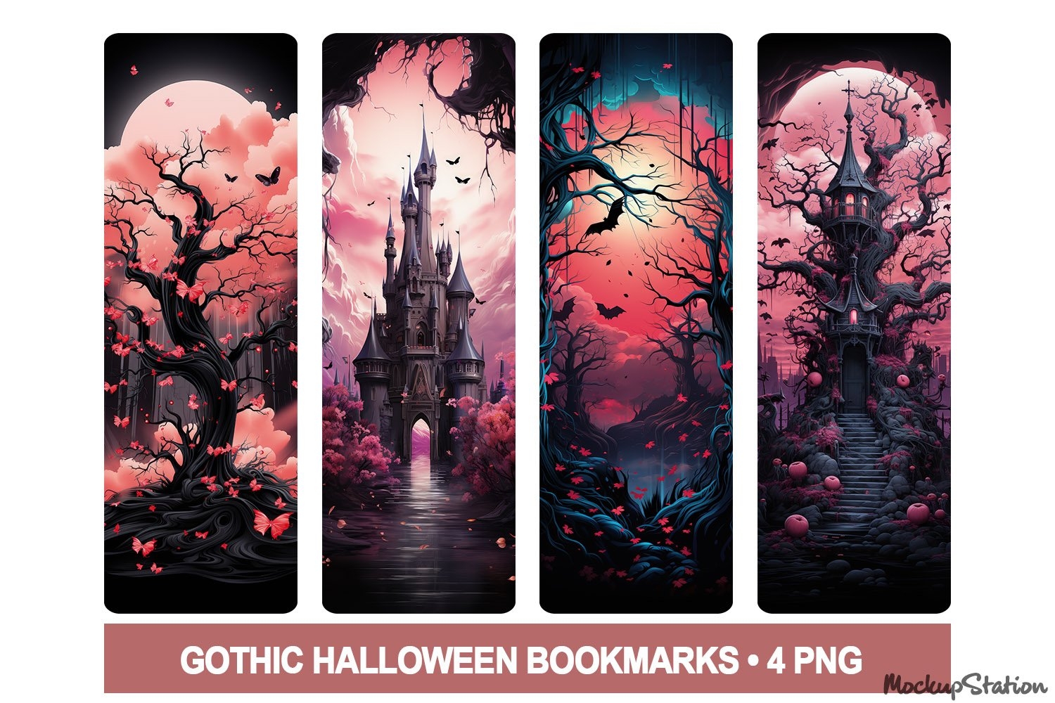 Halloween Bookmarks PNG Printable Gothic Horror Designs