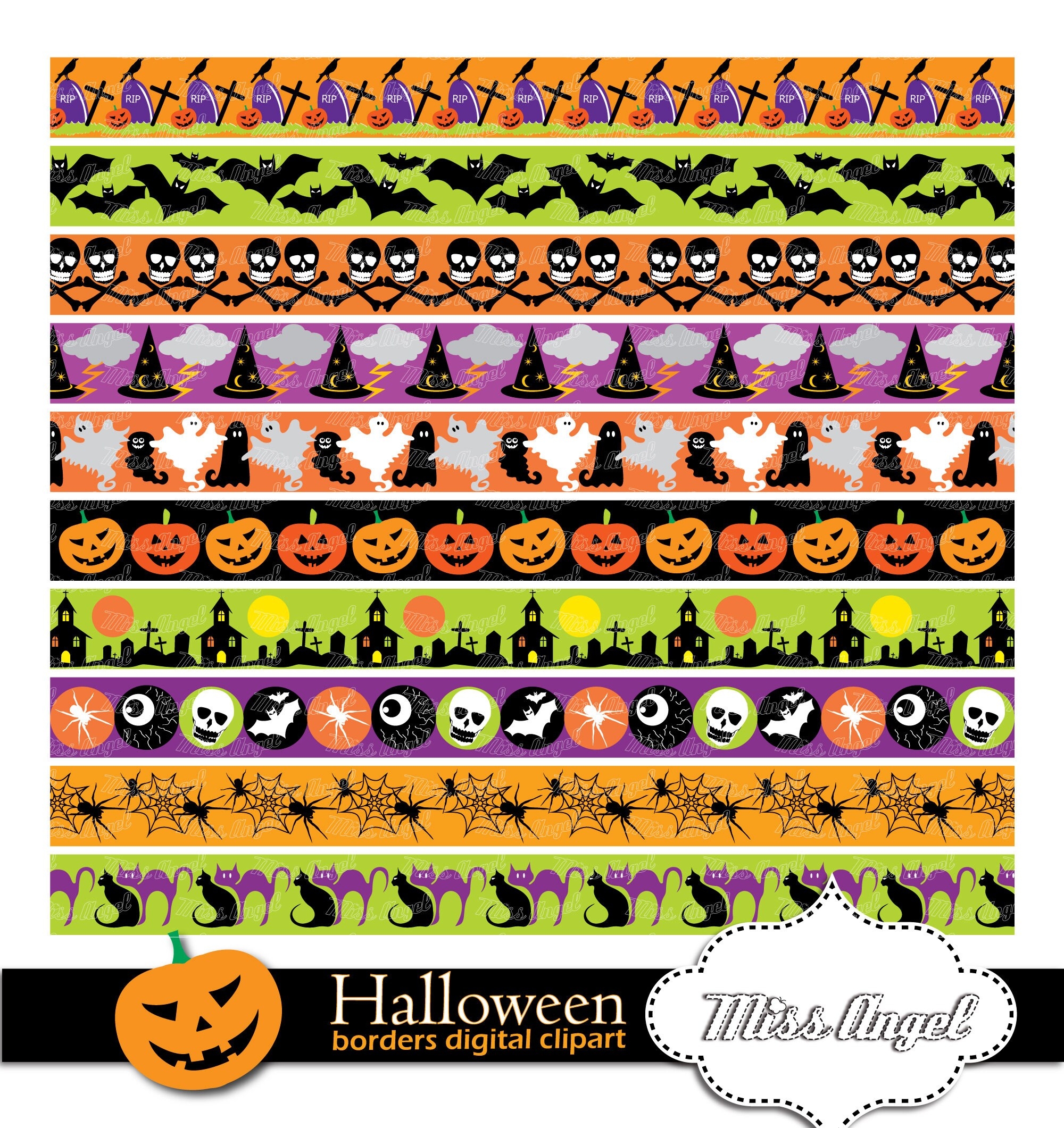 Halloween Borders Digital Clipart Printable Halloween Border Patterns Cute Halloween Ribbons Halloween Party Digital Ribbons Stripes Etsy
