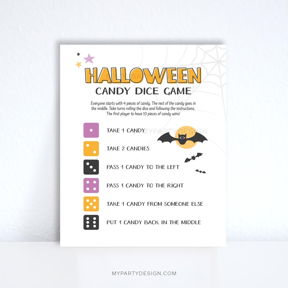 Halloween Candy Dice Game Printable PDF My Party Design