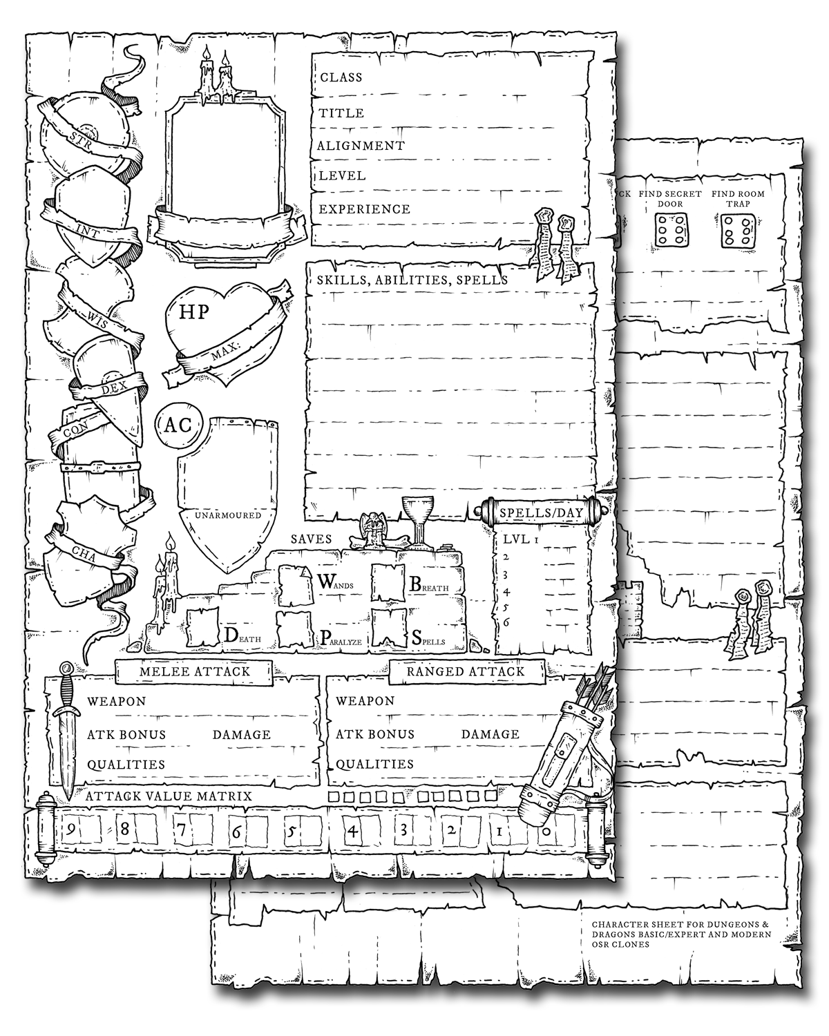 Hand drawn Character Sheet For Dungeons Dragons Paths Peculiar