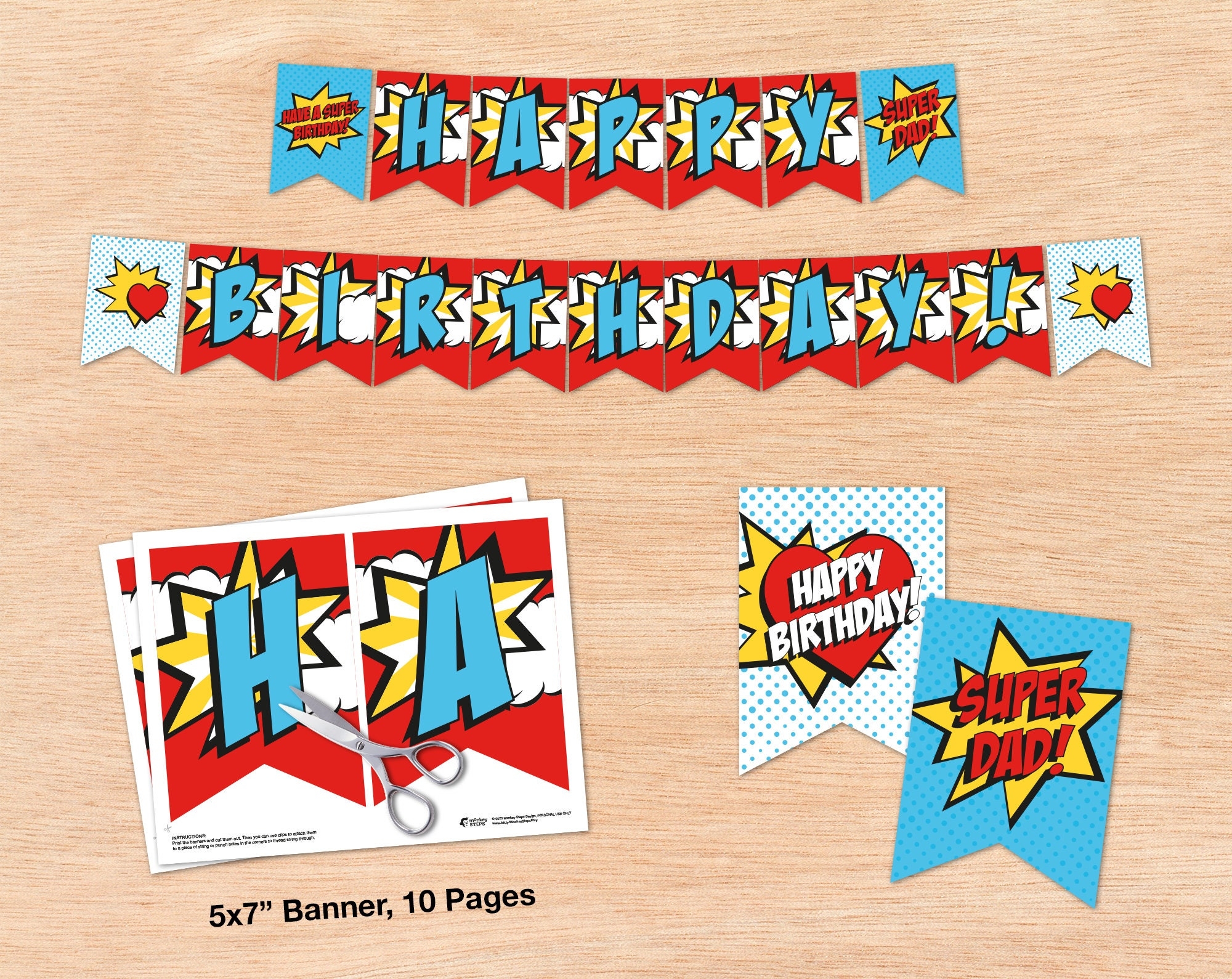Happy Birthday Banner Printable Super Dad Theme Last Minute DIY Bday Party Decorations Make Your Own Sign Superhero Daddy Etsy
