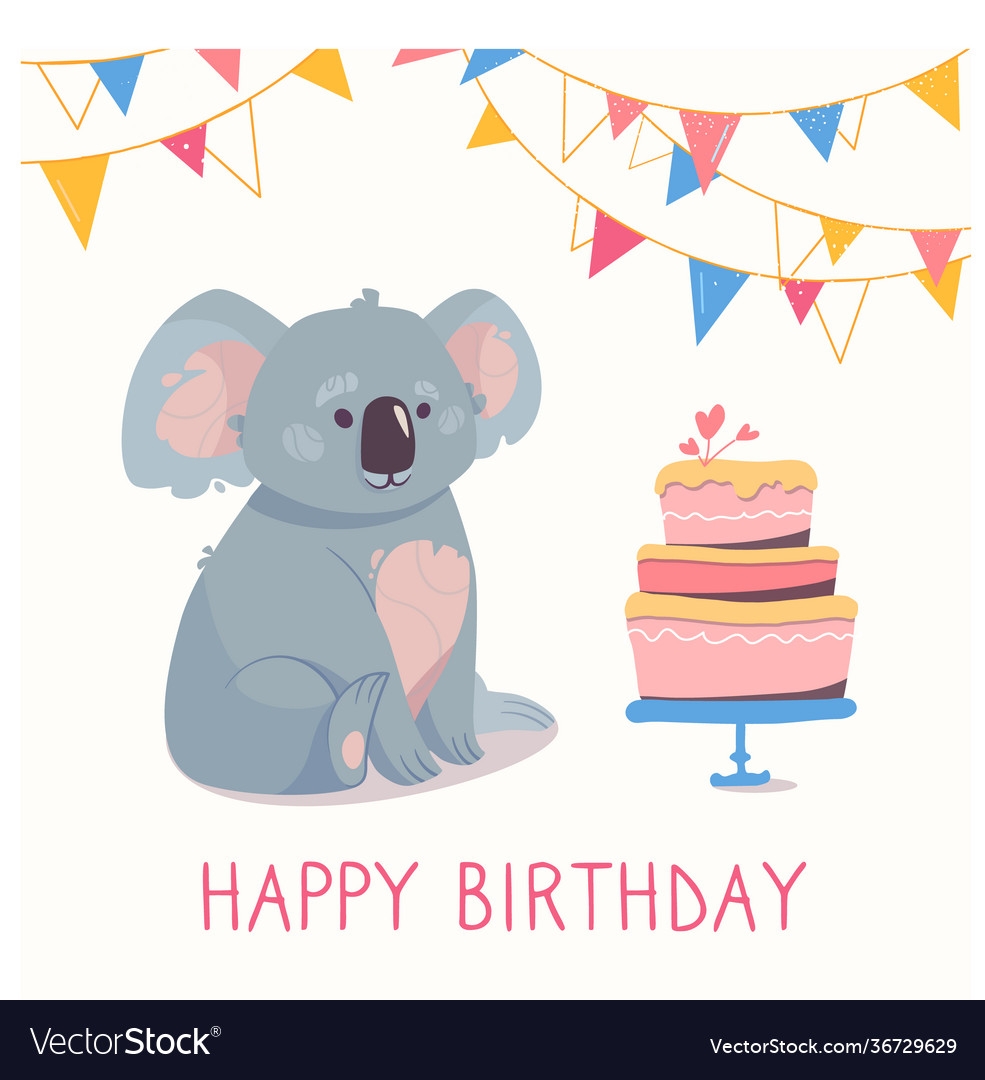 Happy Birthday Greeting Card With A Gray Koala Vector Image