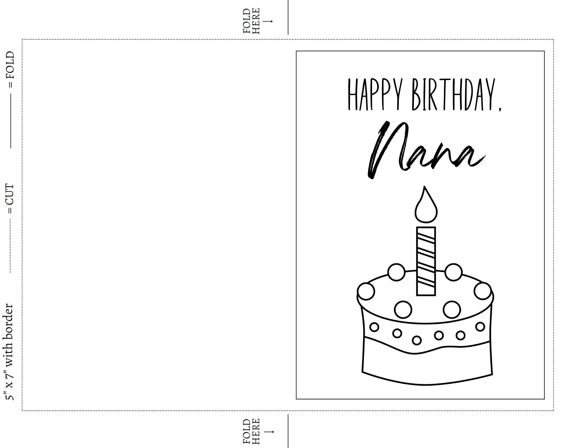 Happy Birthday Nana Printable Coloring Card 5x7 Digital Download Card With Envelope Instant Download PDF Etsy