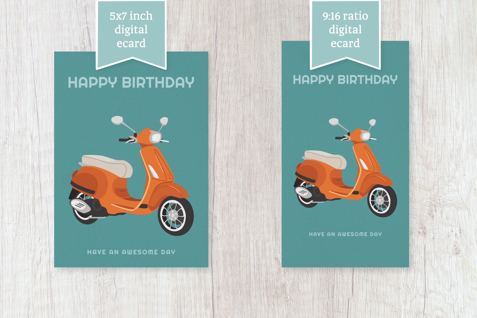 Happy Birthday Vintage Digital Instant Download Printable Card For Him Her Moped Scooter Bike Retro Ride Travel Adventure Ecard PDF JPG Etsy