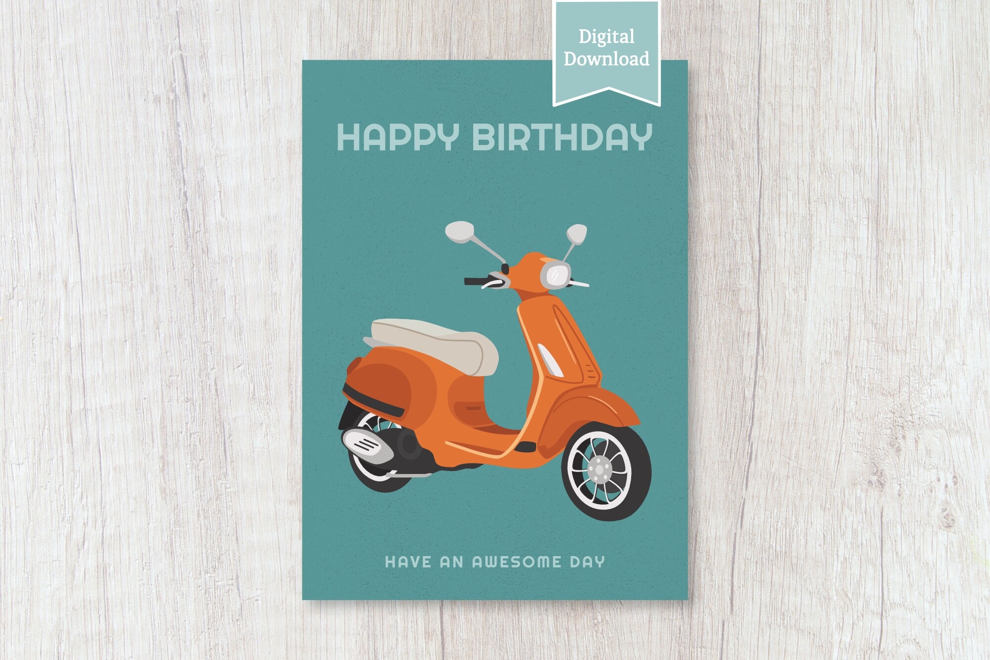 Happy Birthday Vintage Digital Instant Download Printable Card For Him Her Moped Scooter Bike Retro Ride Travel Adventure Ecard PDF JPG Etsy