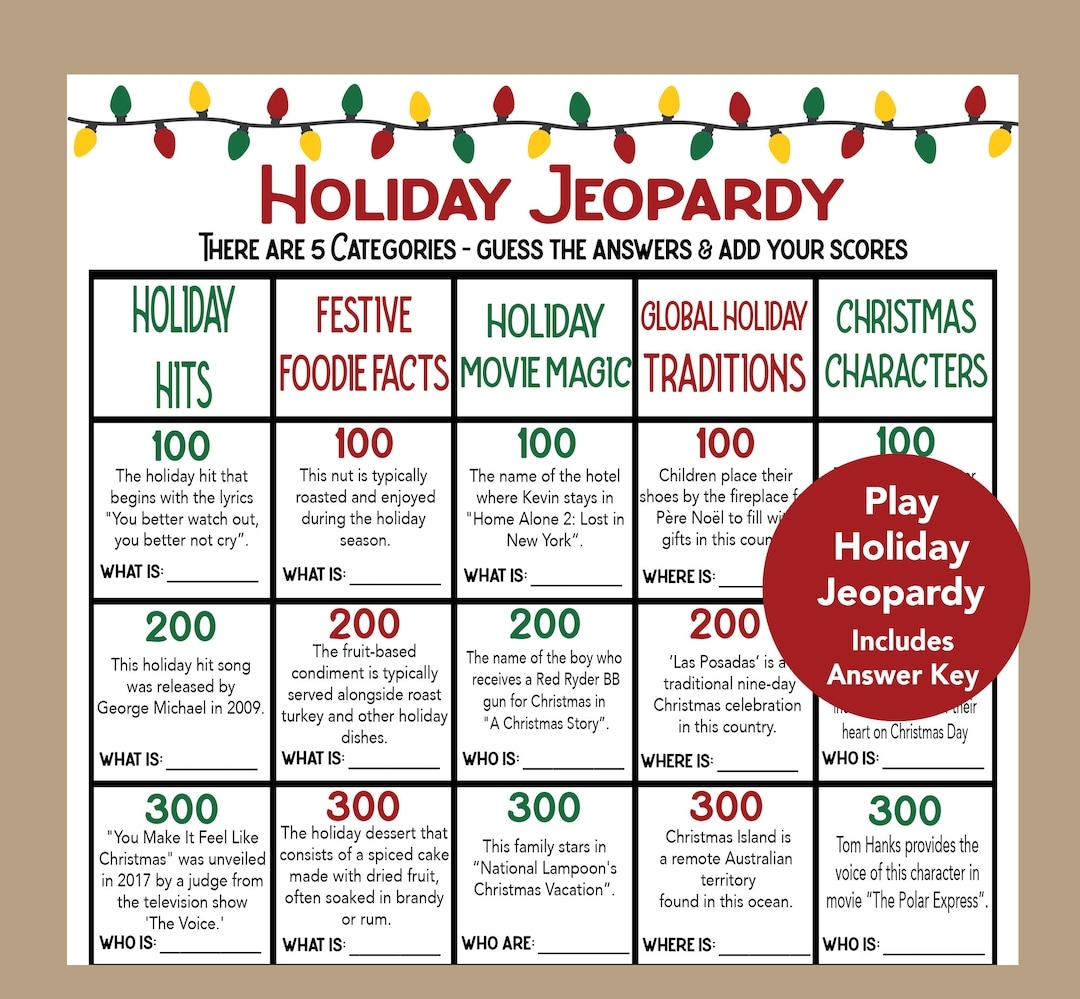 Christmas Jeopardy Game Printable Free