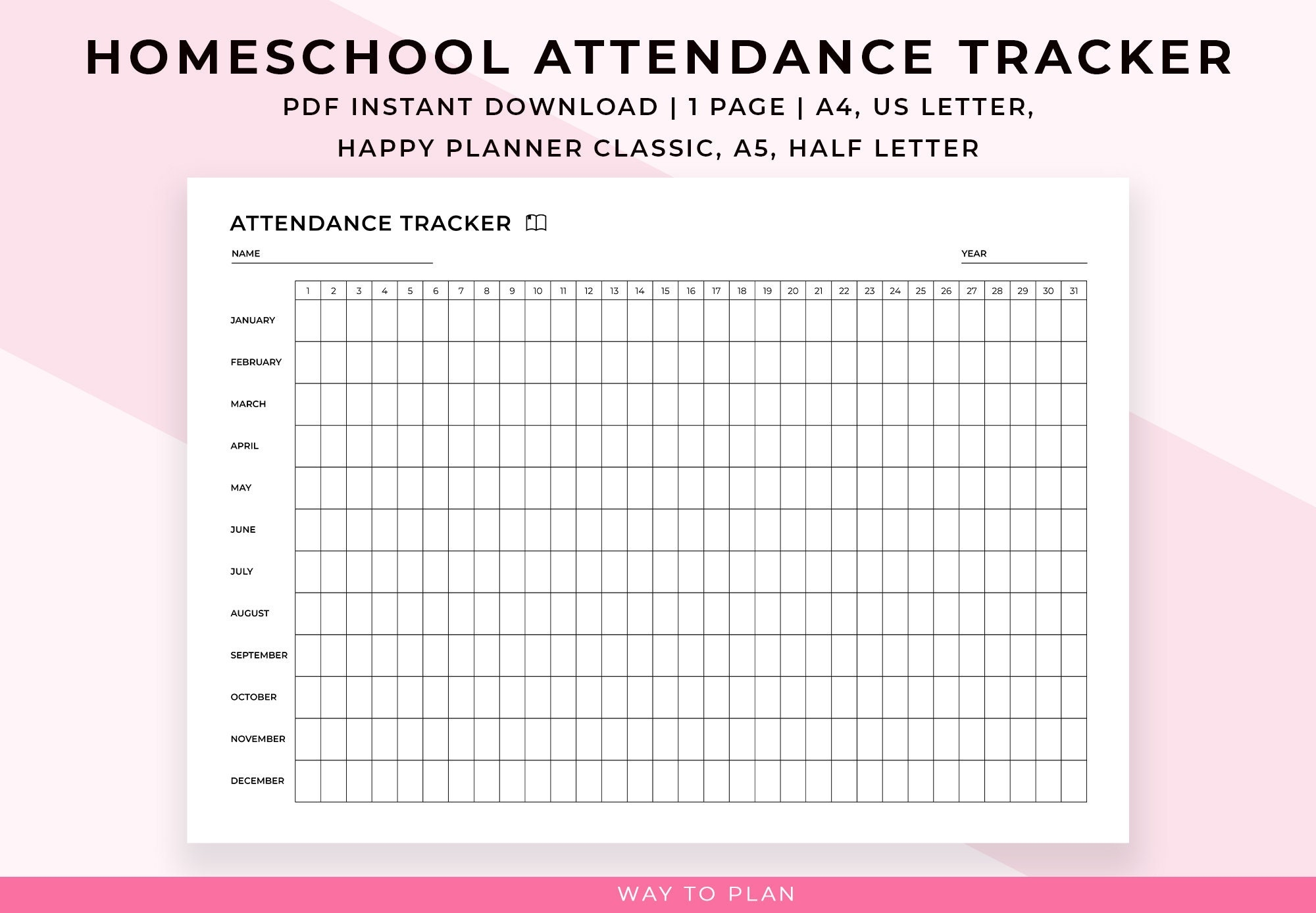 Homeschool Attendance Sheet Printable Homeschool Attendance Tracker Attendance Record 2024 2025 PDF Happy Planner Insert A5 A4 Letter PDF Etsy