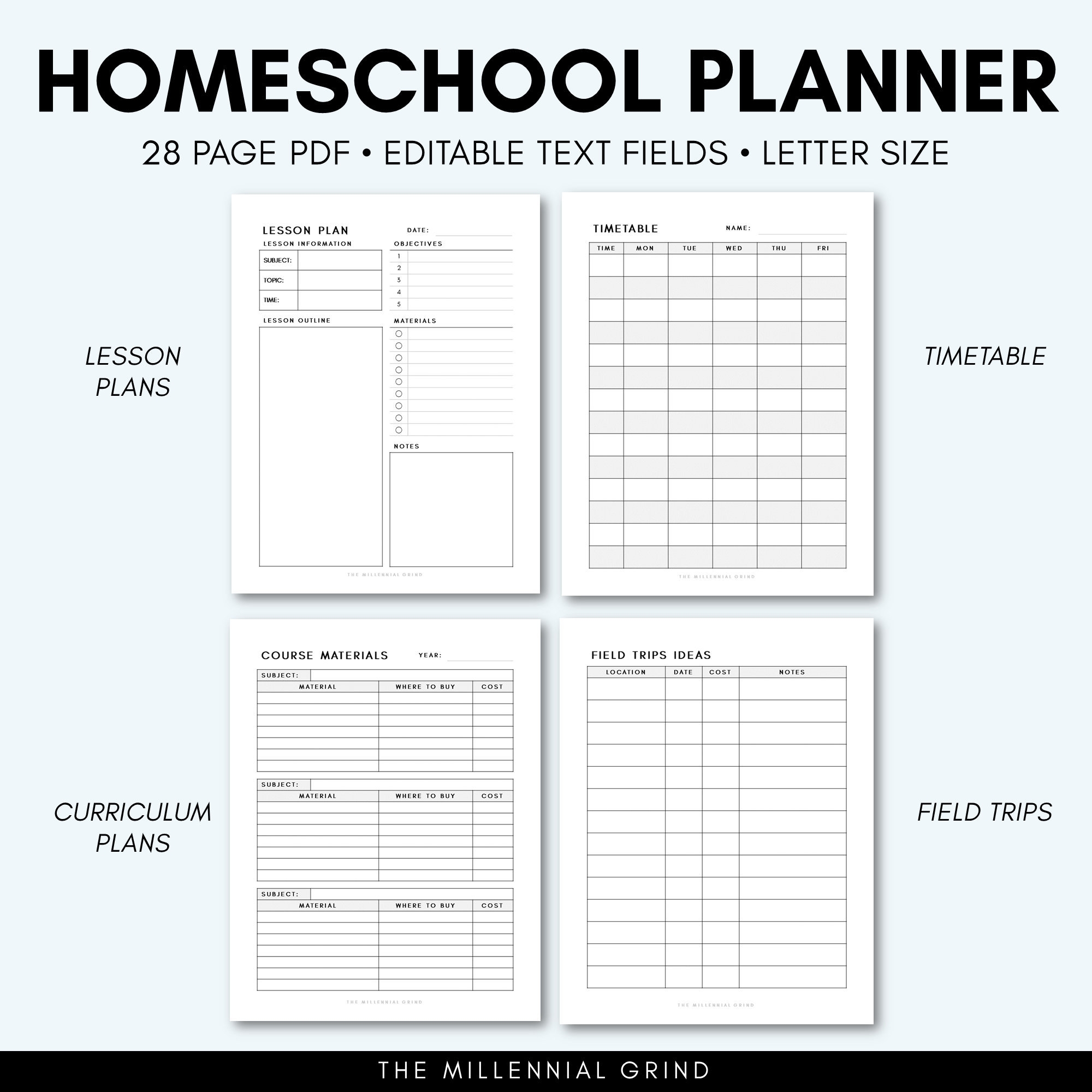 Homeschool Planner Homeschool Printables Editable PDF Homeschool Planner Printables Homeschool Template Secular Homeschool Etsy