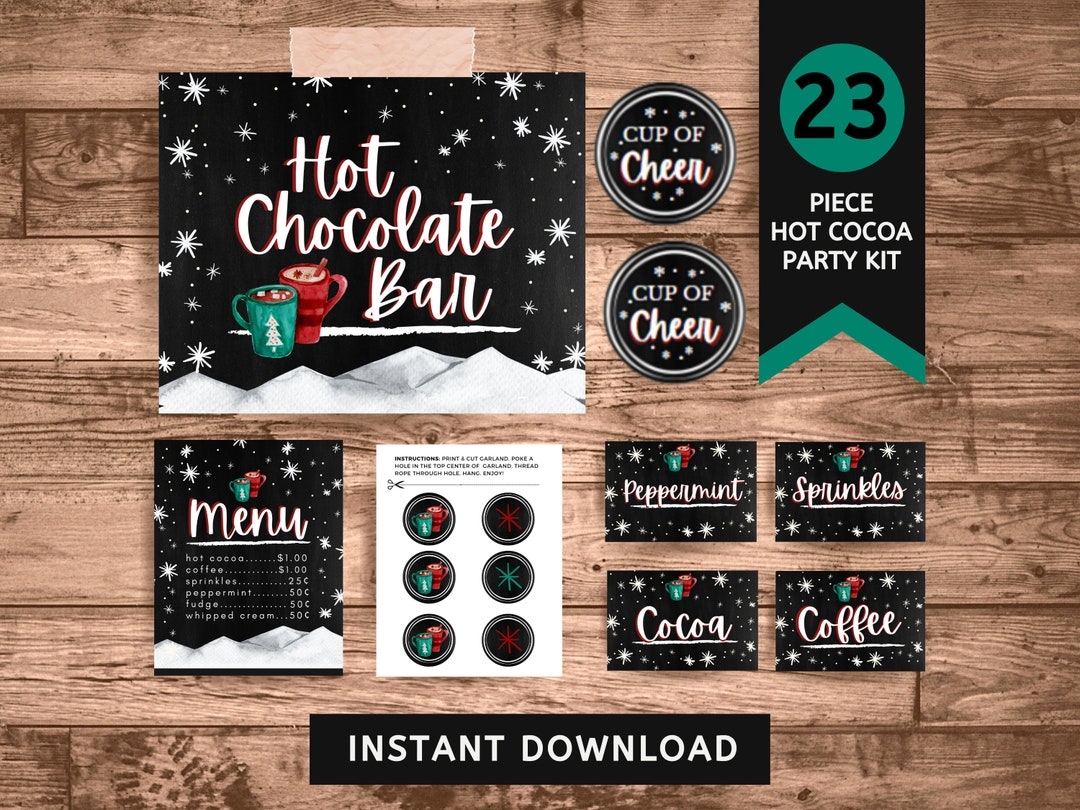 Hot Chocolate Bar Printable Kit Hot Cocoa Sign Hot Cocoa Bar Christmas Party Decor Christmas Printables Holiday Party Decorations Etsy