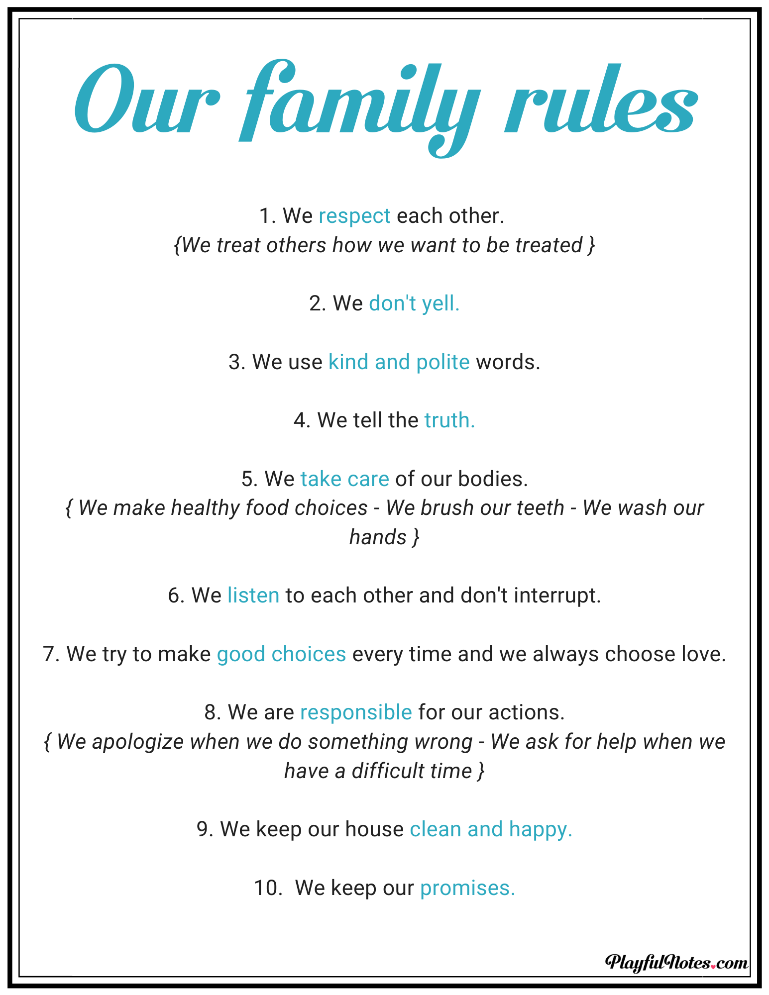 How To Create Family Rules That Kids Will Be Happy To Follow Printable Family Rules Playful Notes
