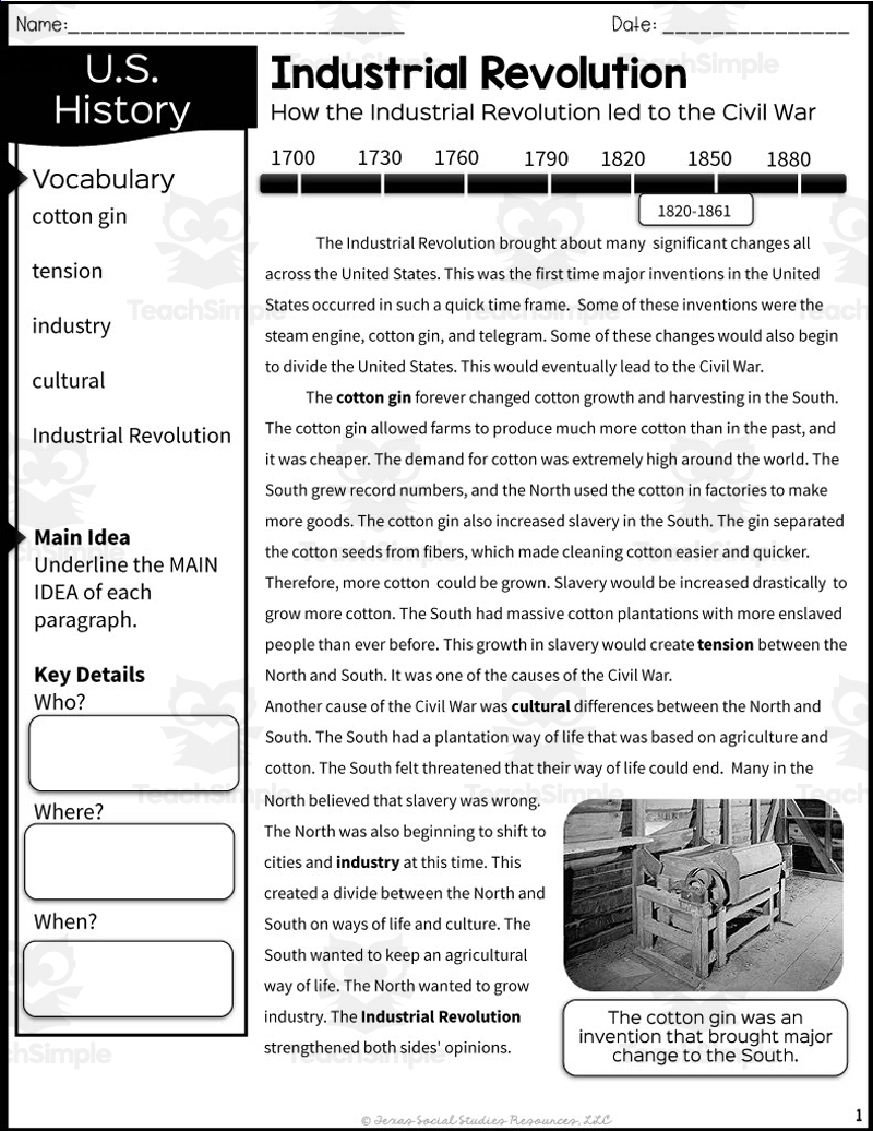 Industrial Revolution Social Studies Worksheets And Study Guides Worksheets Library