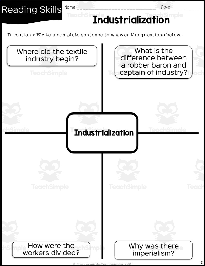 Industrialization Reading Packet By Teach Simple