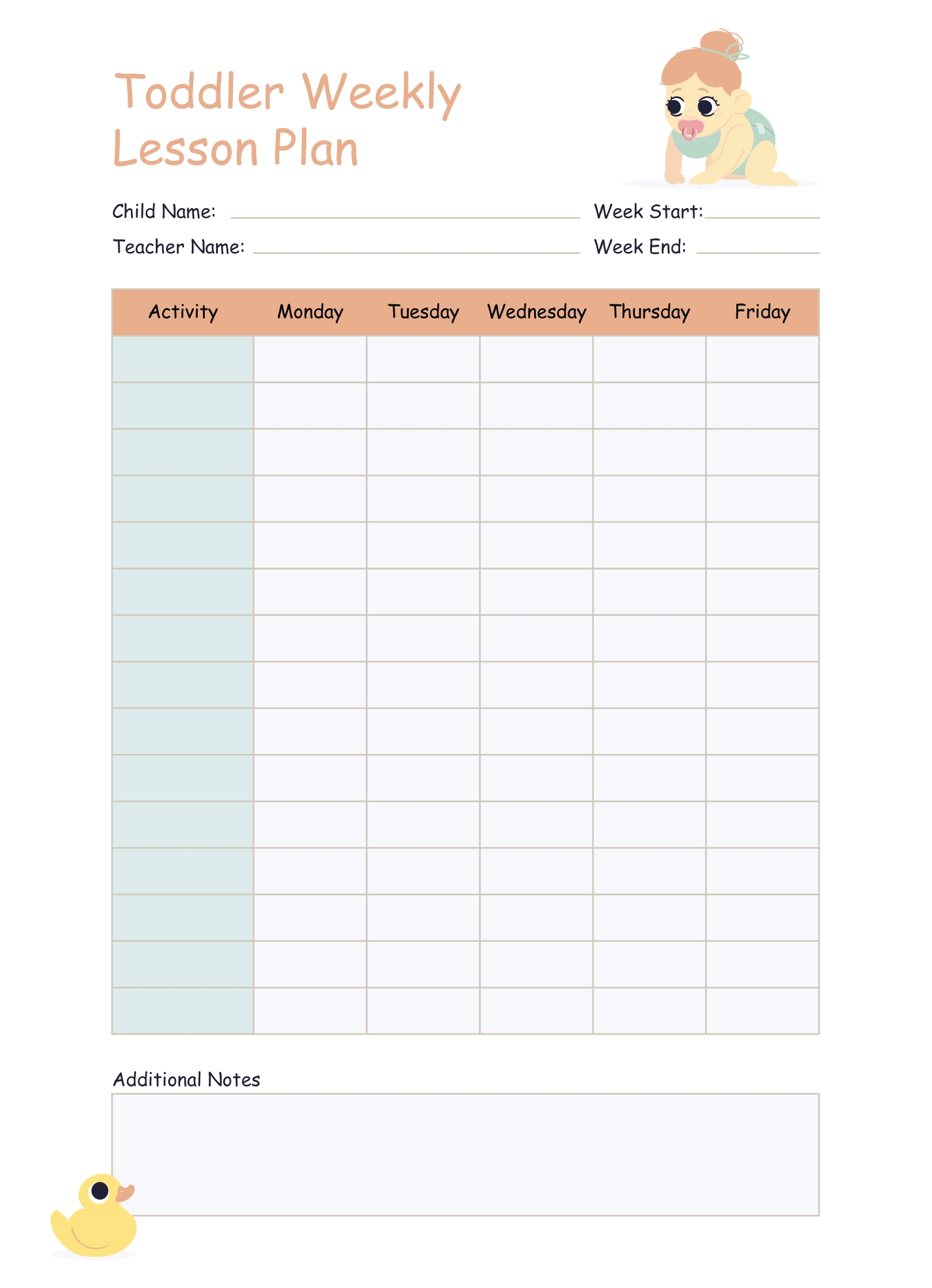 Infant Lesson Plan Free Google Docs Template Gdoc io