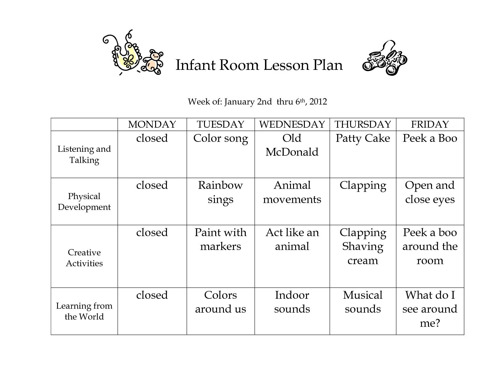 Infant Lesson Plan Templates Infant Blank Lesson Plan Sheets Simple Template Design