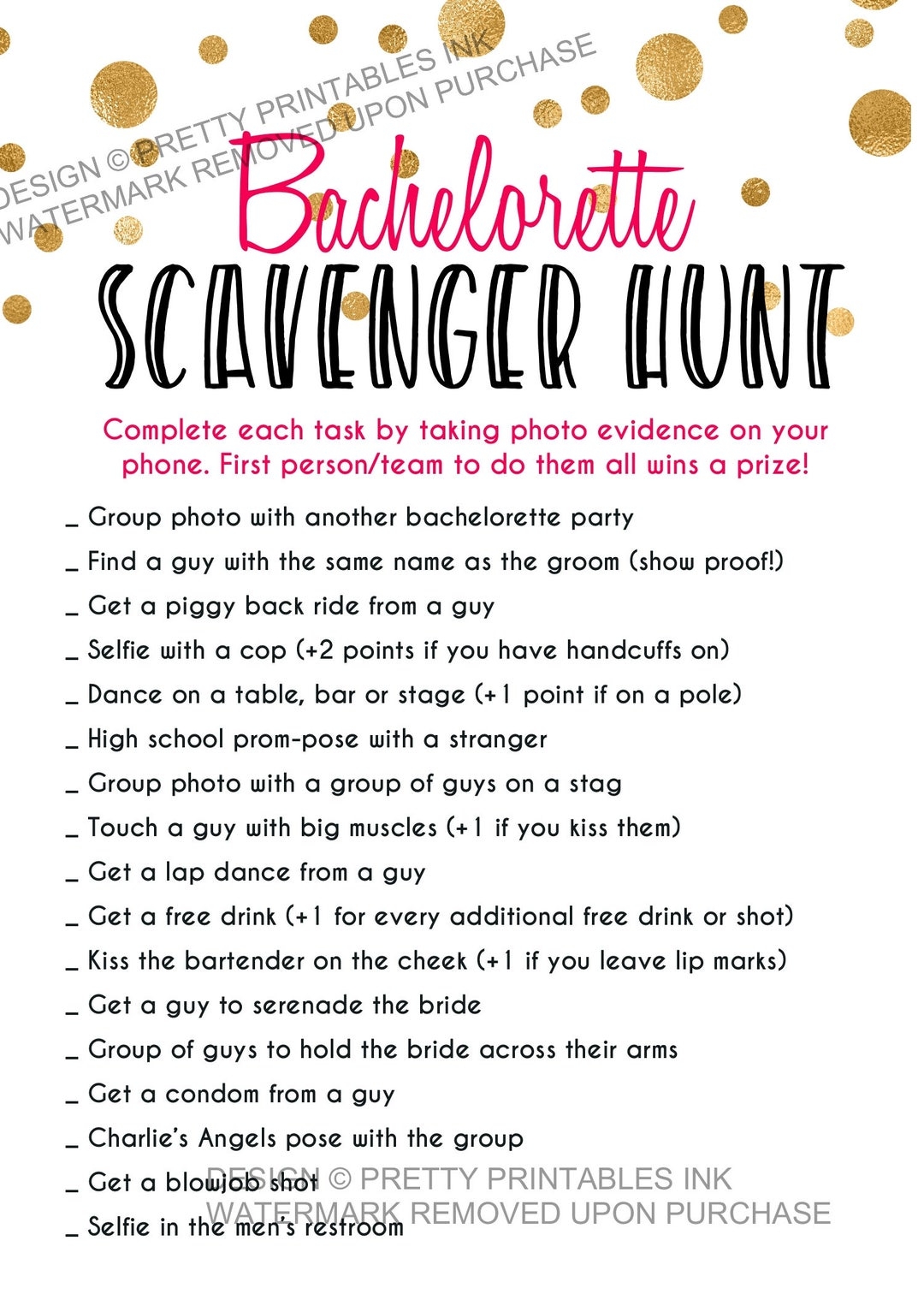 INSTANT DOWNLOAD Printable Bachelorette Scavenger Hunt Game Bachelorette Game Bachelorette Printable Scavenger Hunt Drinking Game Etsy