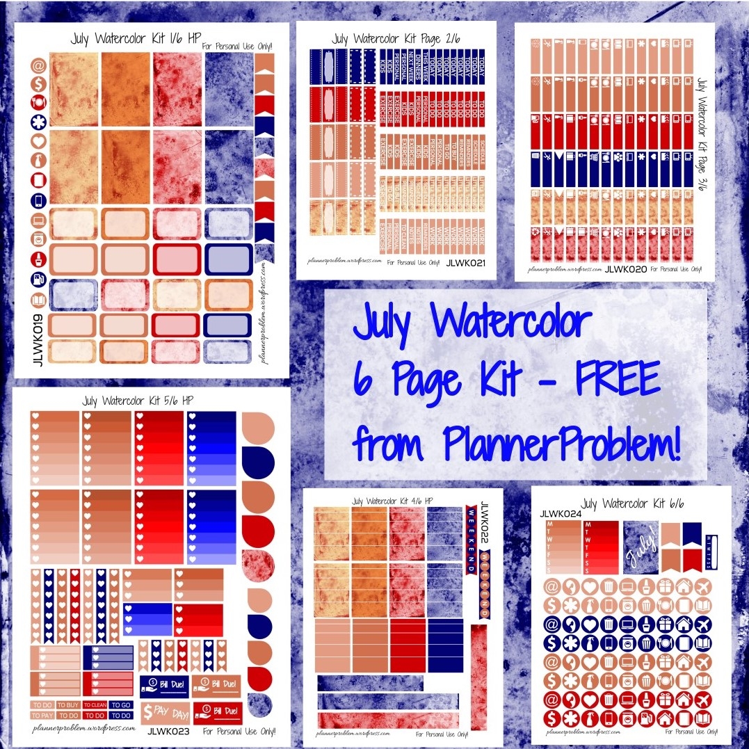 July Watercolor KIT Free Printable Planner Stickers PlannerProblem