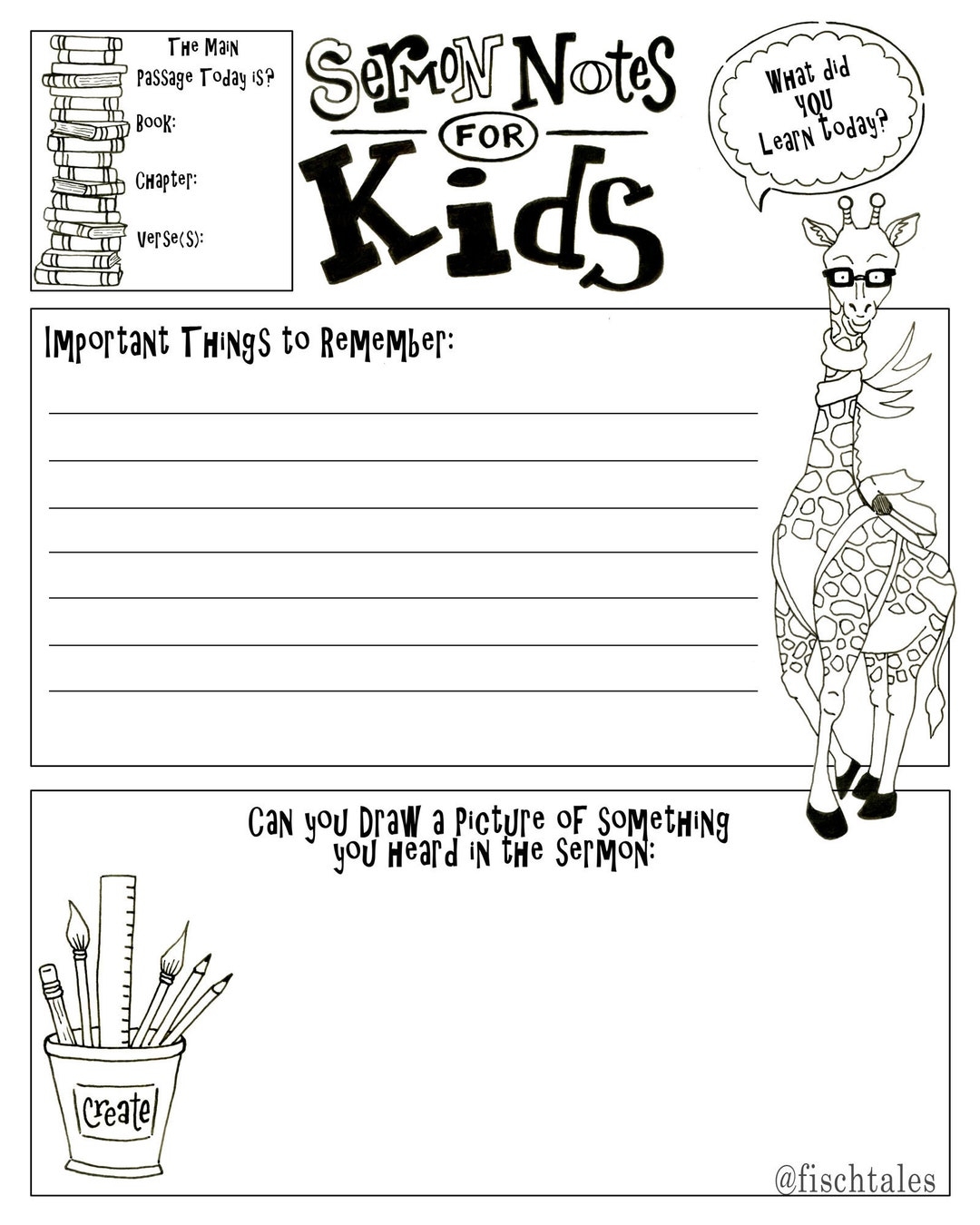 Kids Sermon Notes Drawing Page Bible Journaling Etsy