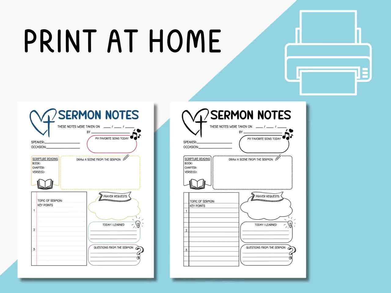 Kids Sermon Notes Printable PDF Worksheet Instant Download Bible Study Guide Planner Christian Journal Planner Church Notebook Etsy