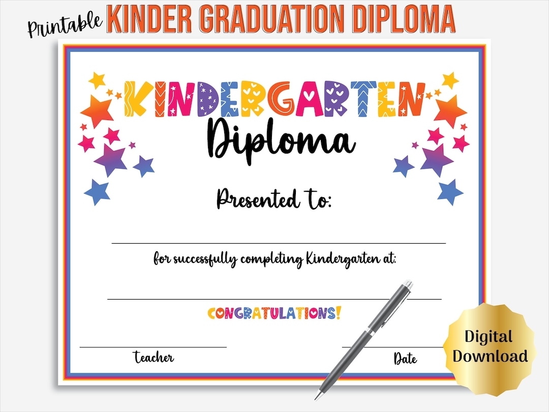 Kindergarten Graduation Diploma Certificate Printable Kinder Graduate Template Includes Editable PDF Etsy