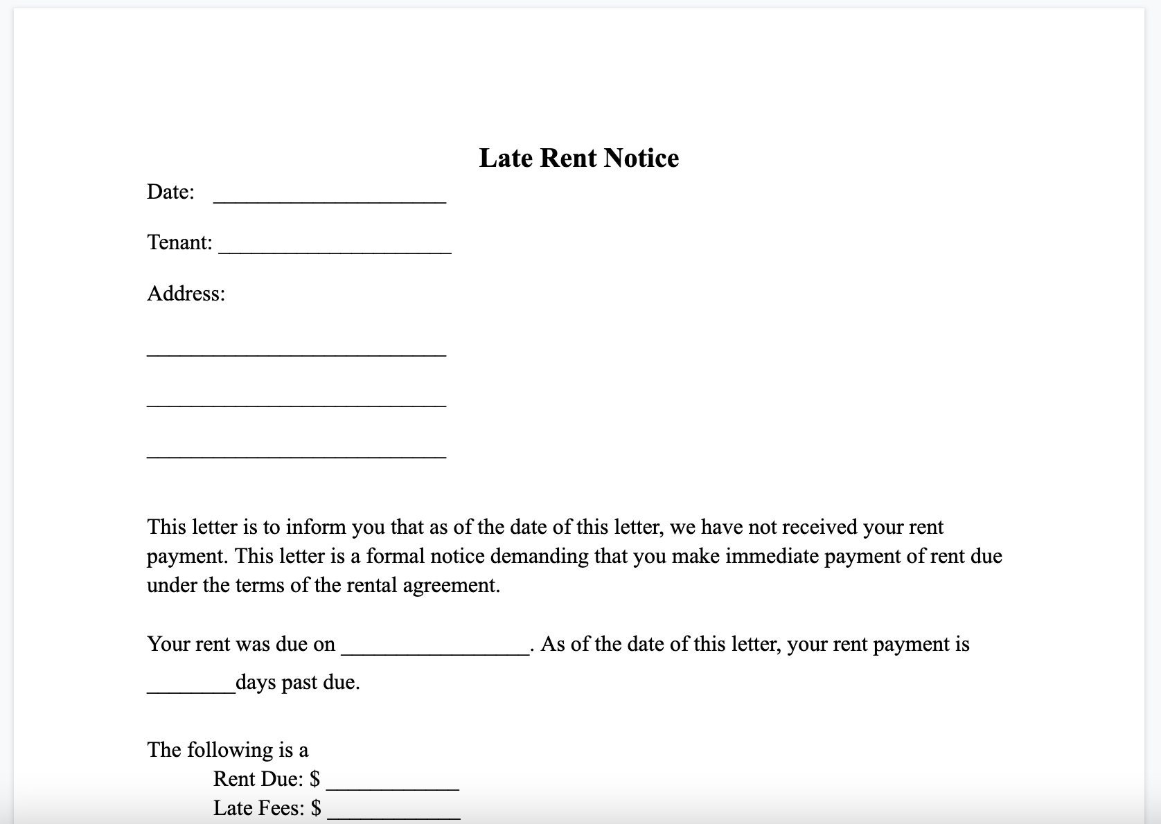 Late Rent Notice Google Docs microsoft Word Late Rent Payment Landlord Template Etsy