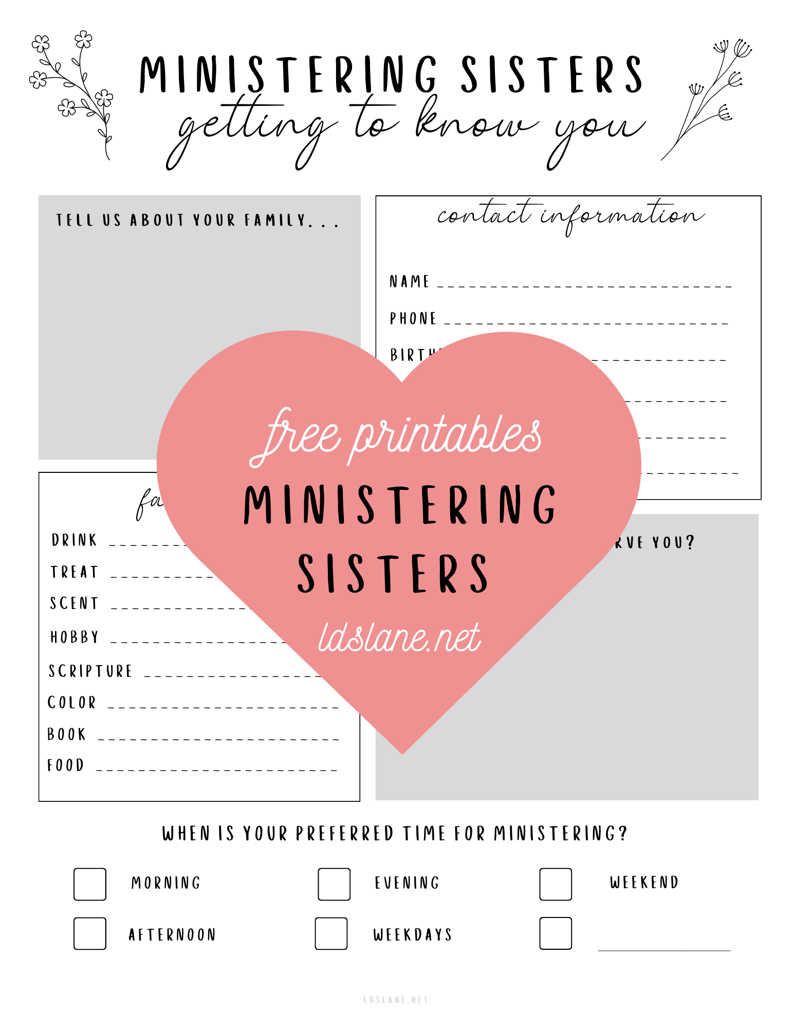 Latter Day Lane Ministering Sisters Printables