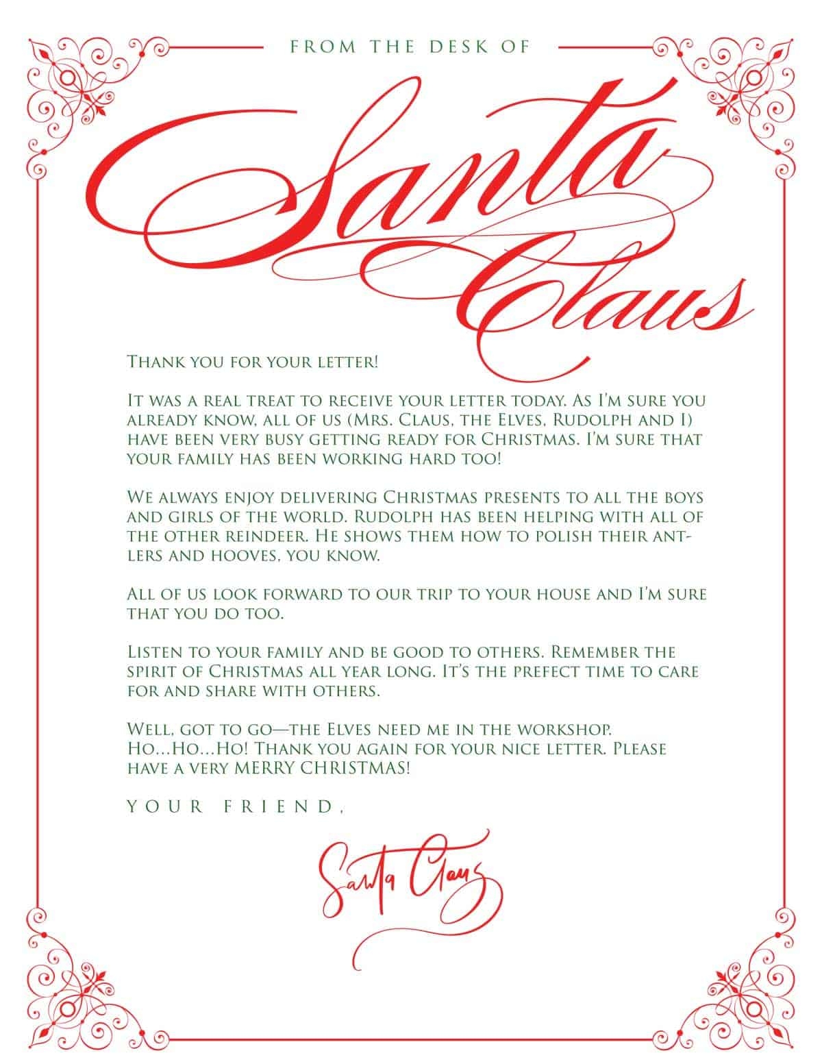 Letter From Santa Printable Free