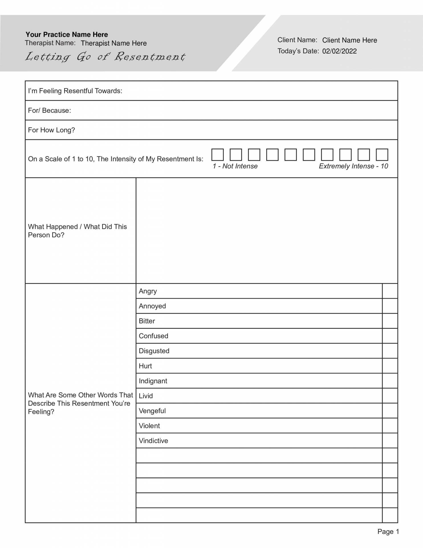 Letting Go Of Resentment Worksheet PDF