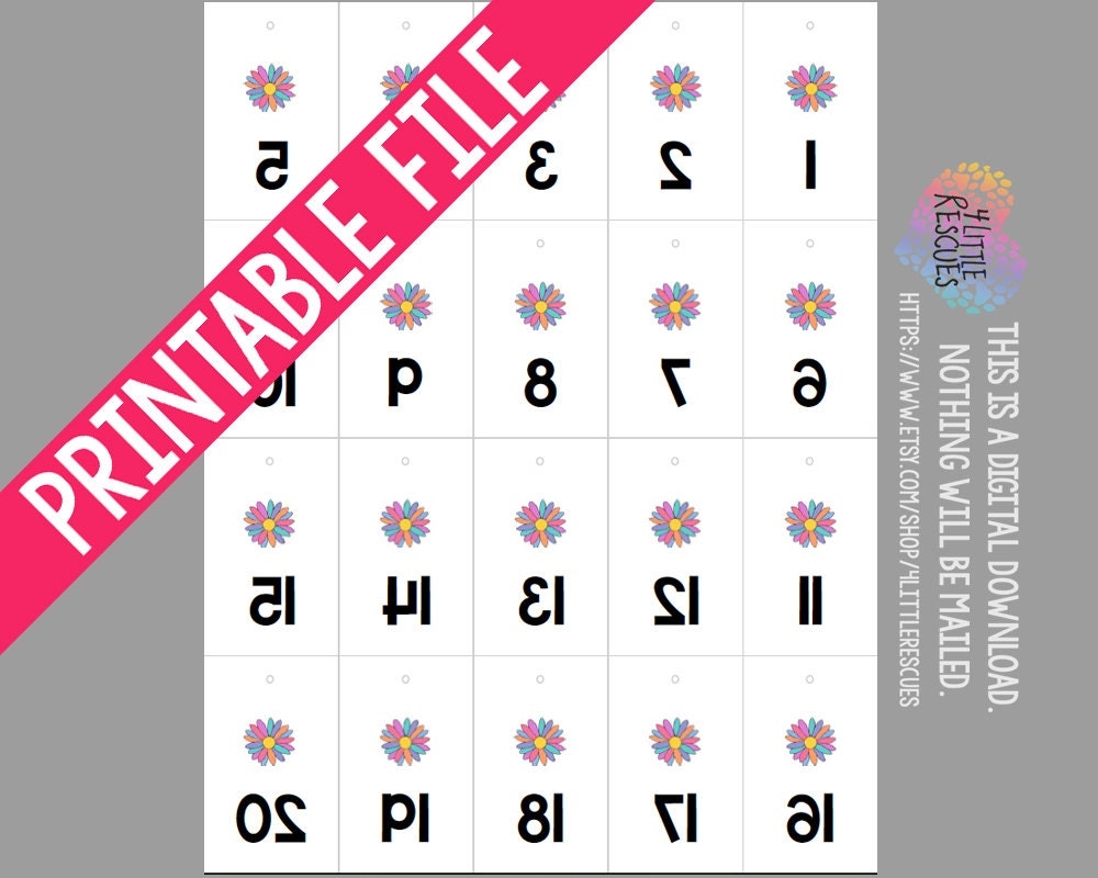 LLR Daisy Facebook Live Sale Reverse Forward Numbers 1 500 Mirror Image Tags Backwards Inventory Cards 20 Per Page Printable PDF Etsy