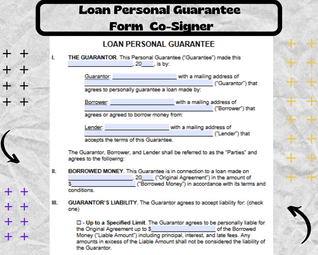 Loan Personal Guarantee Loan Personal Guarantee Form Co signer Loan Personal Guarantee Template Etsy