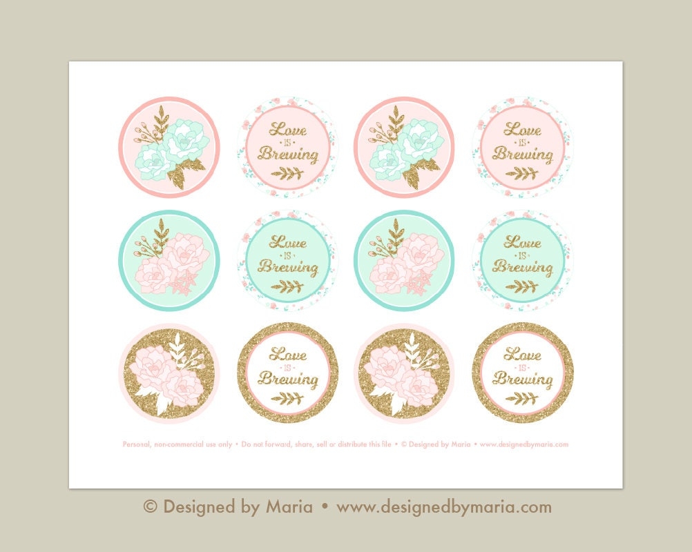 Love Is Brewing Bridal Shower Cupcake Toppers Printable 2 Party Circles Decoration Flowers Etsy