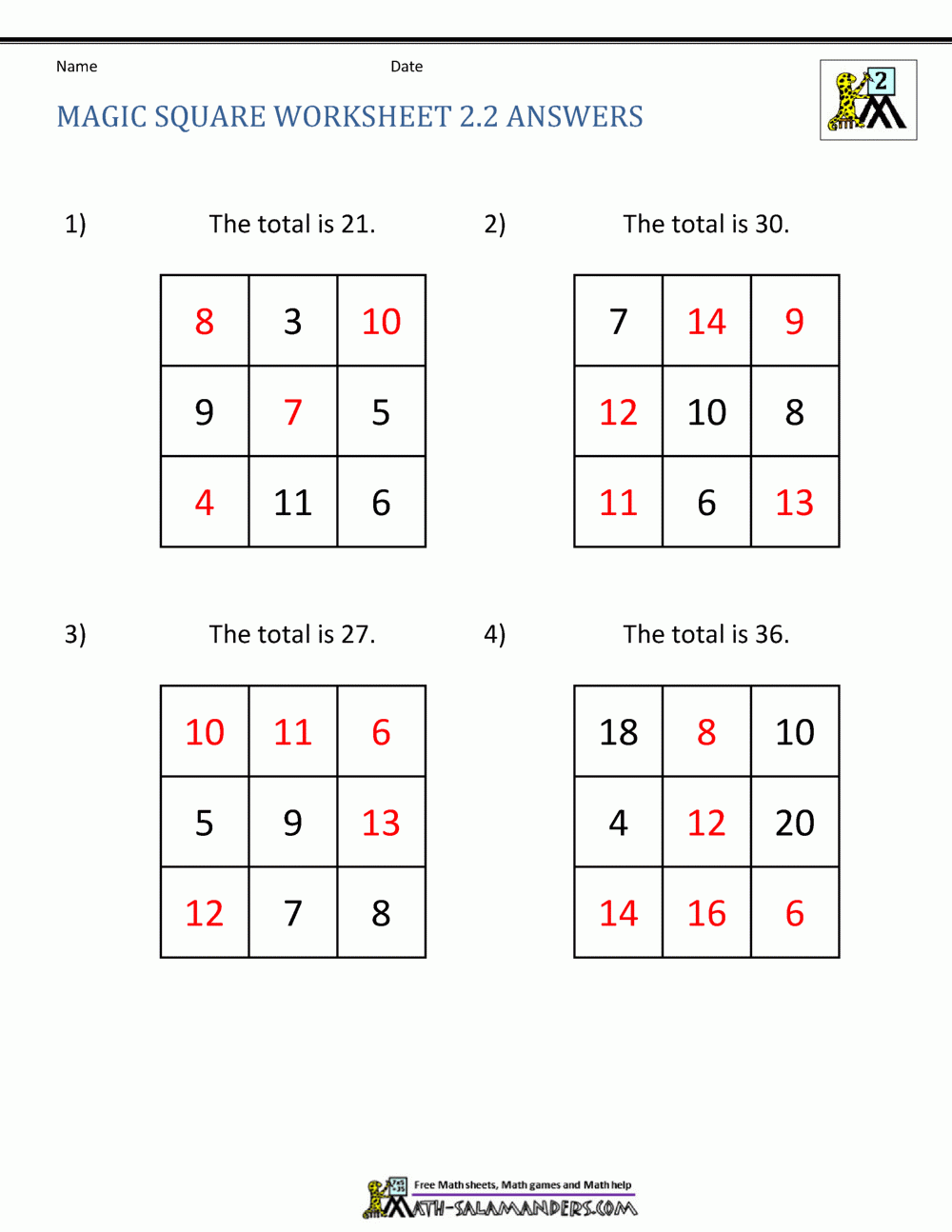 Free Anagram Magic Square Printable