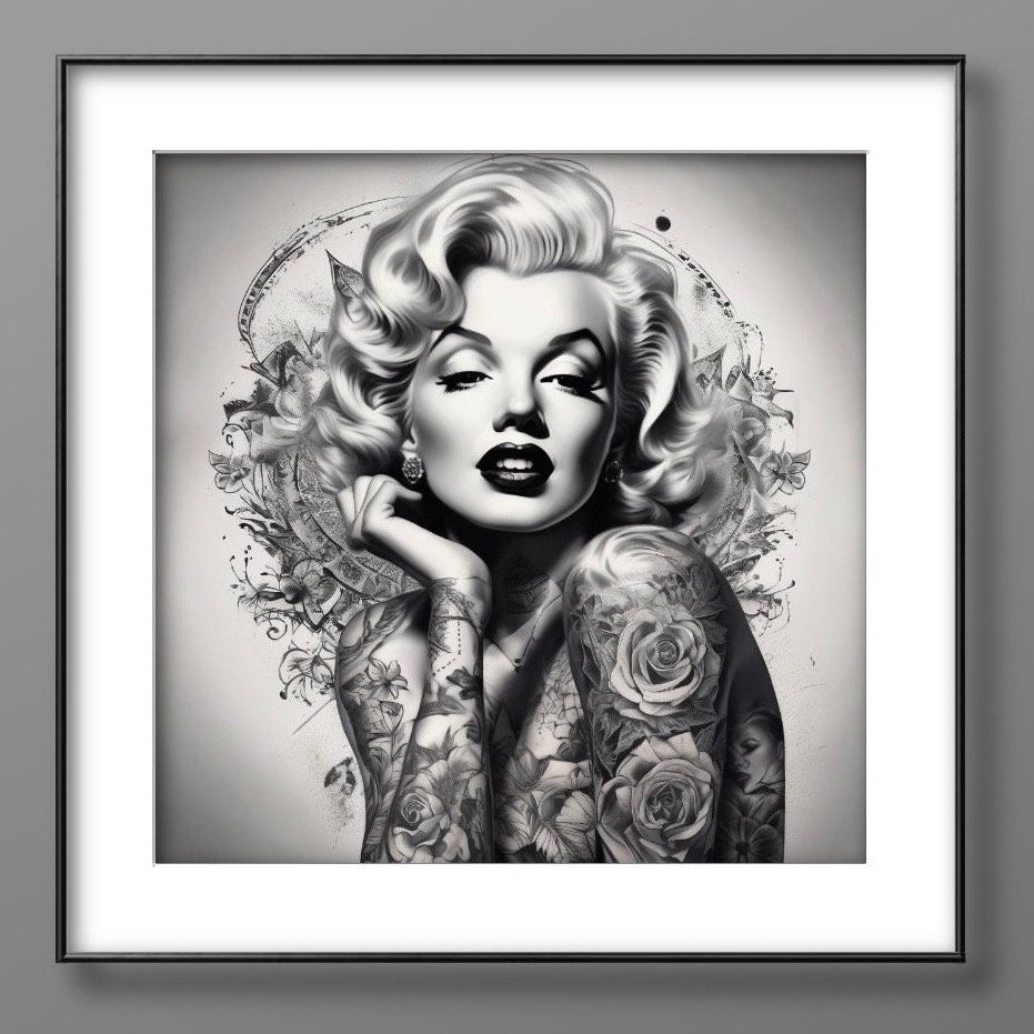 Marilyn Monroe Original Art Marilyn Monroe With Tattoos Marilyn Monroe Black And White Print Marilyn Monroe Modern Art Instant Download Etsy