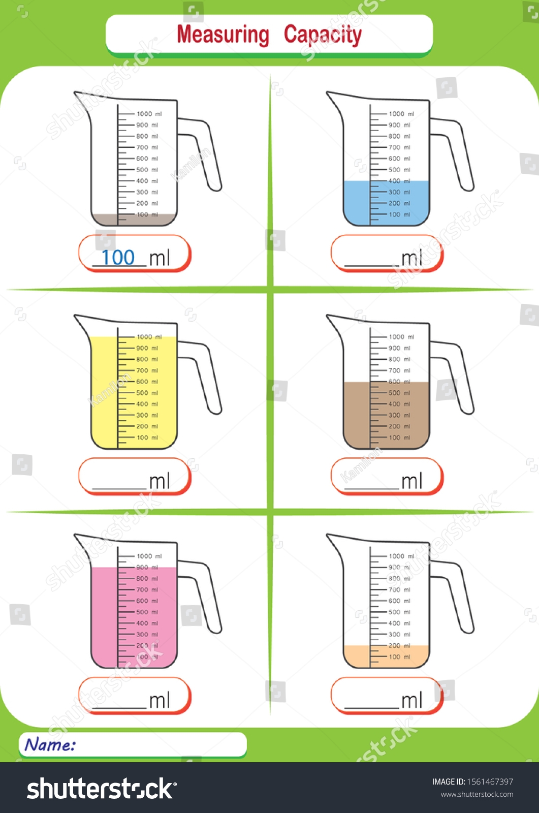 Measuring Capacity Cups Liquid Measuring Jugs Stock Vector Worksheets Library