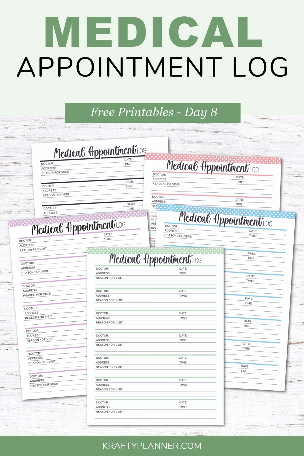 Medical Appointment Log Free Printable Day 8 Krafty Planner
