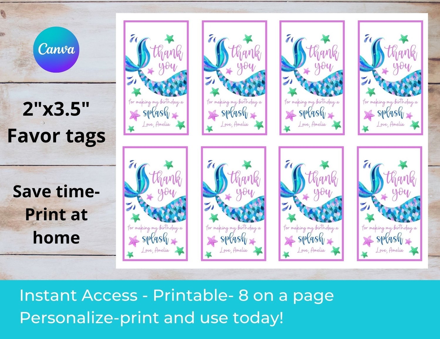 Mermaid Birthday Favor Tags mermaid Gift Tag Template editable Gift Tag Instant Download mermaid Party mermaid Gift Tag mermaid Favor Tags Payhip
