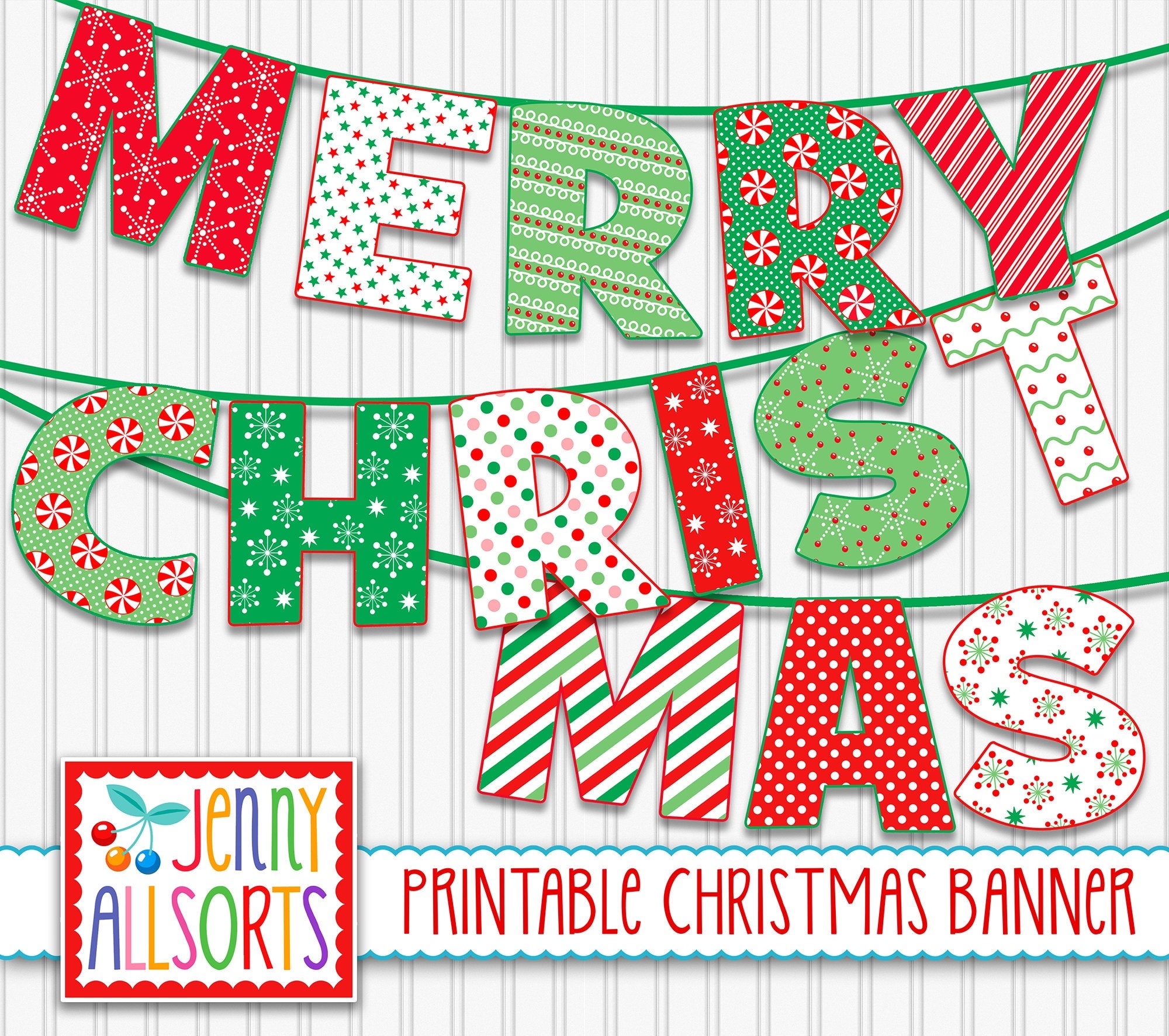 Merry Christmas Printable Banner Digital Christmas Sign Holiday Patterns Party Decor DIY Christmas Decoration Bulletin Board Letters Etsy