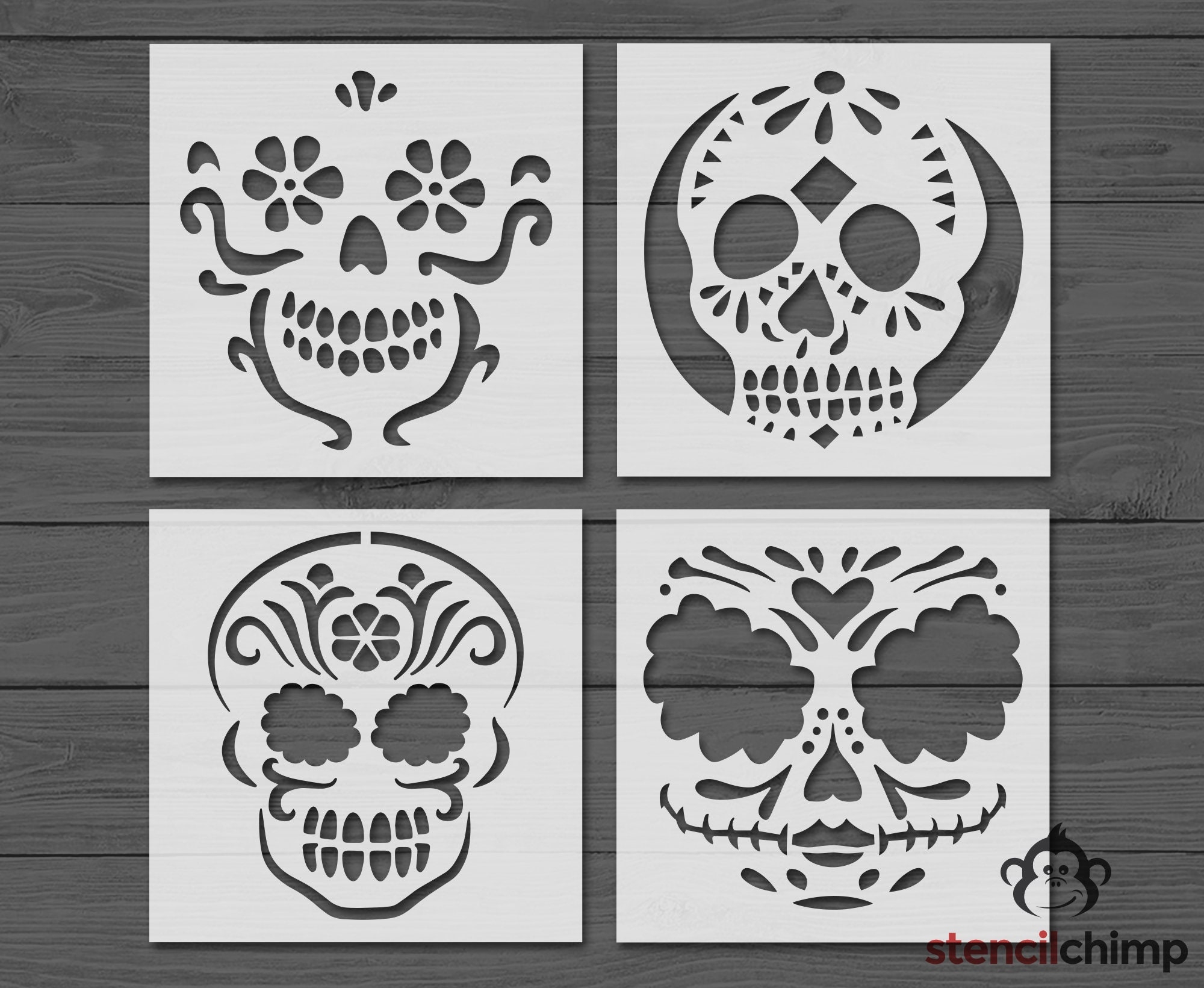 Mexican Sugar Skull Stencil Bundle For Day Of The Dead Halloween Decor Etsy