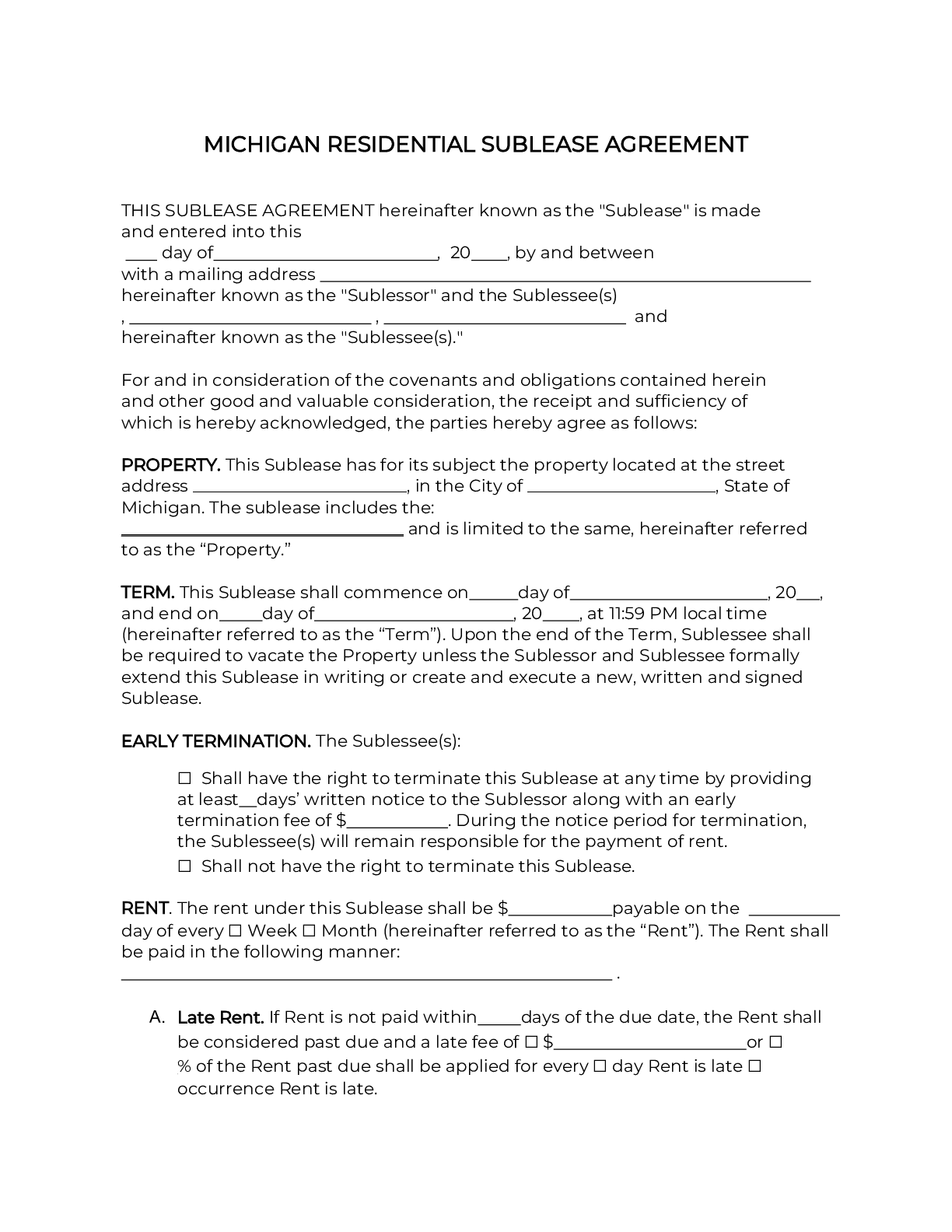 Michigan Rental Lease Agreement Template 2024 PDF DOC