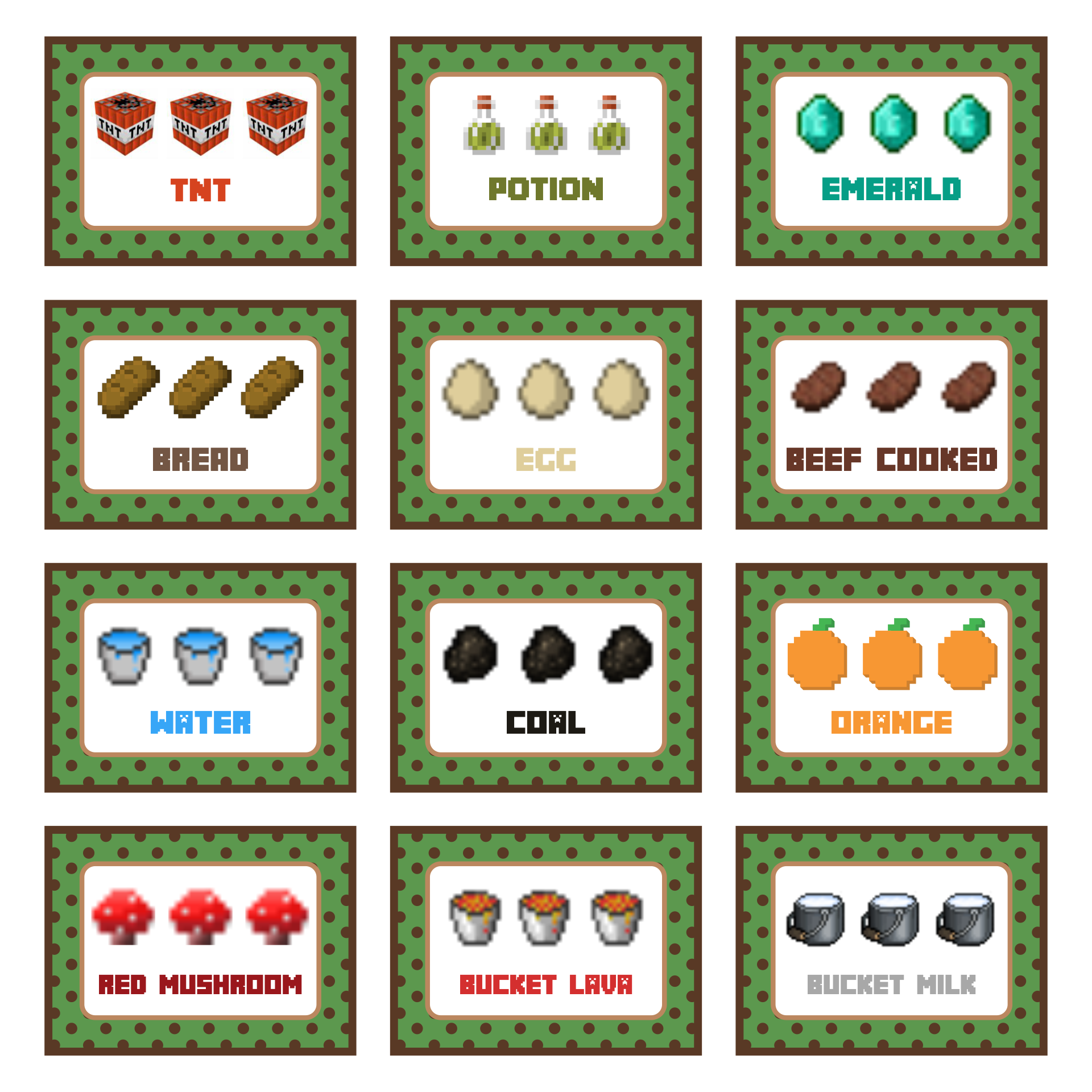 Minecraft Food Labels 10 Free PDF Printables Printablee
